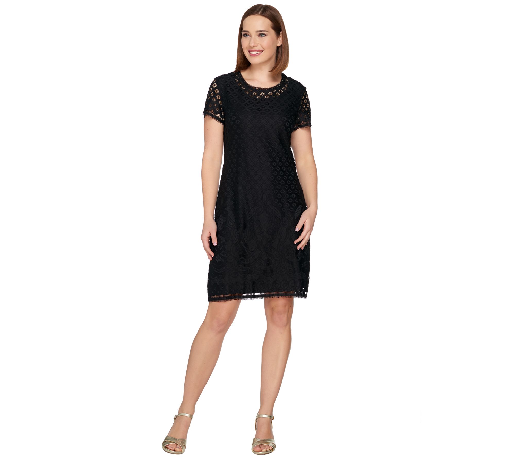 "As Is" Isaac Mizrahi Live! Stretch Lace Short Sleeve Dress