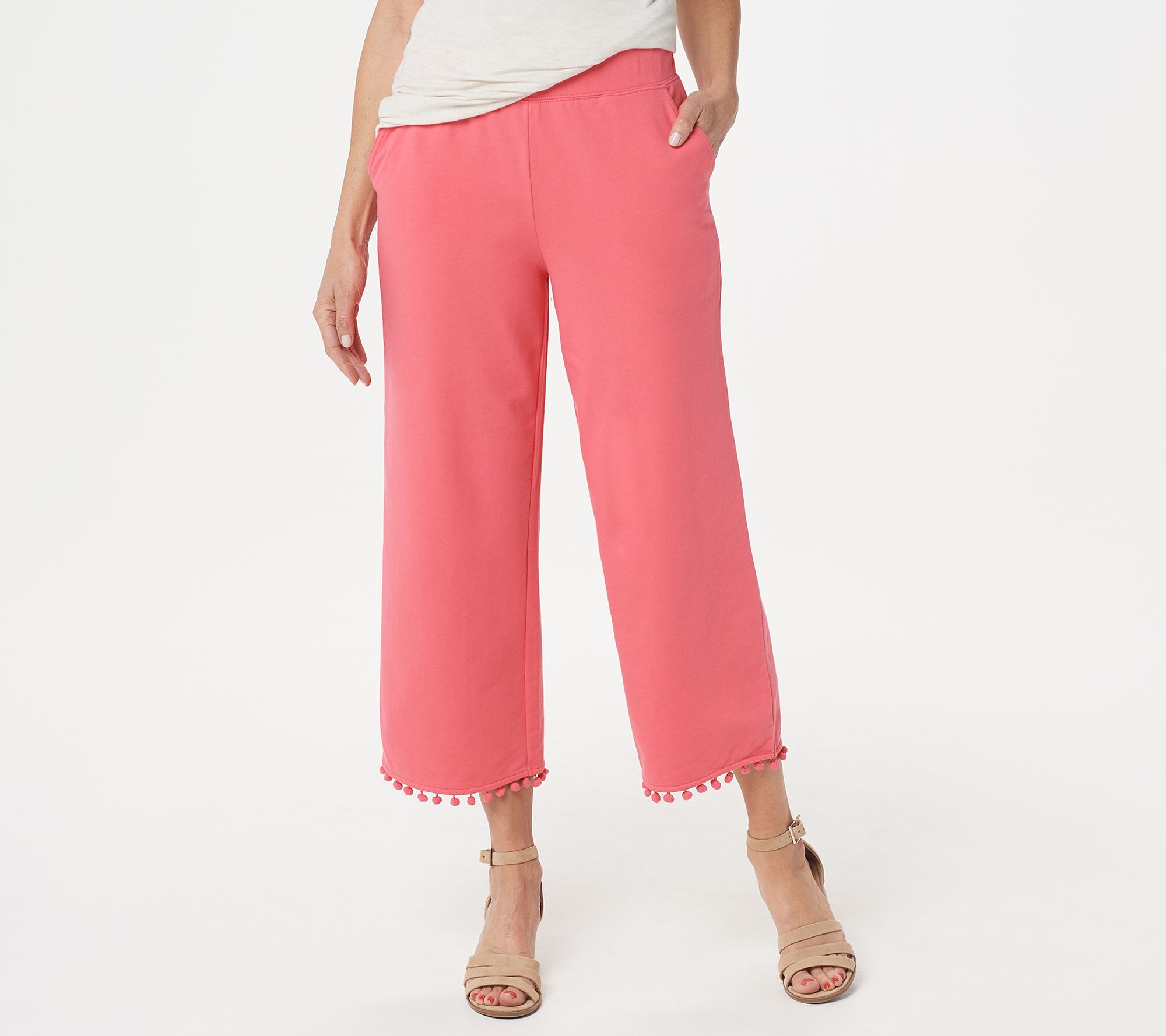 Belle by Kim Gravel French Terry Pom-Pom Cropped Pants - QVC.com