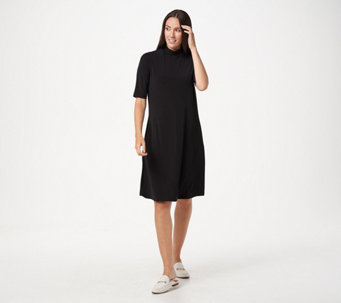Susan Graver Liquid Knit Mock-Neck Elbow-Sleeve Dress
