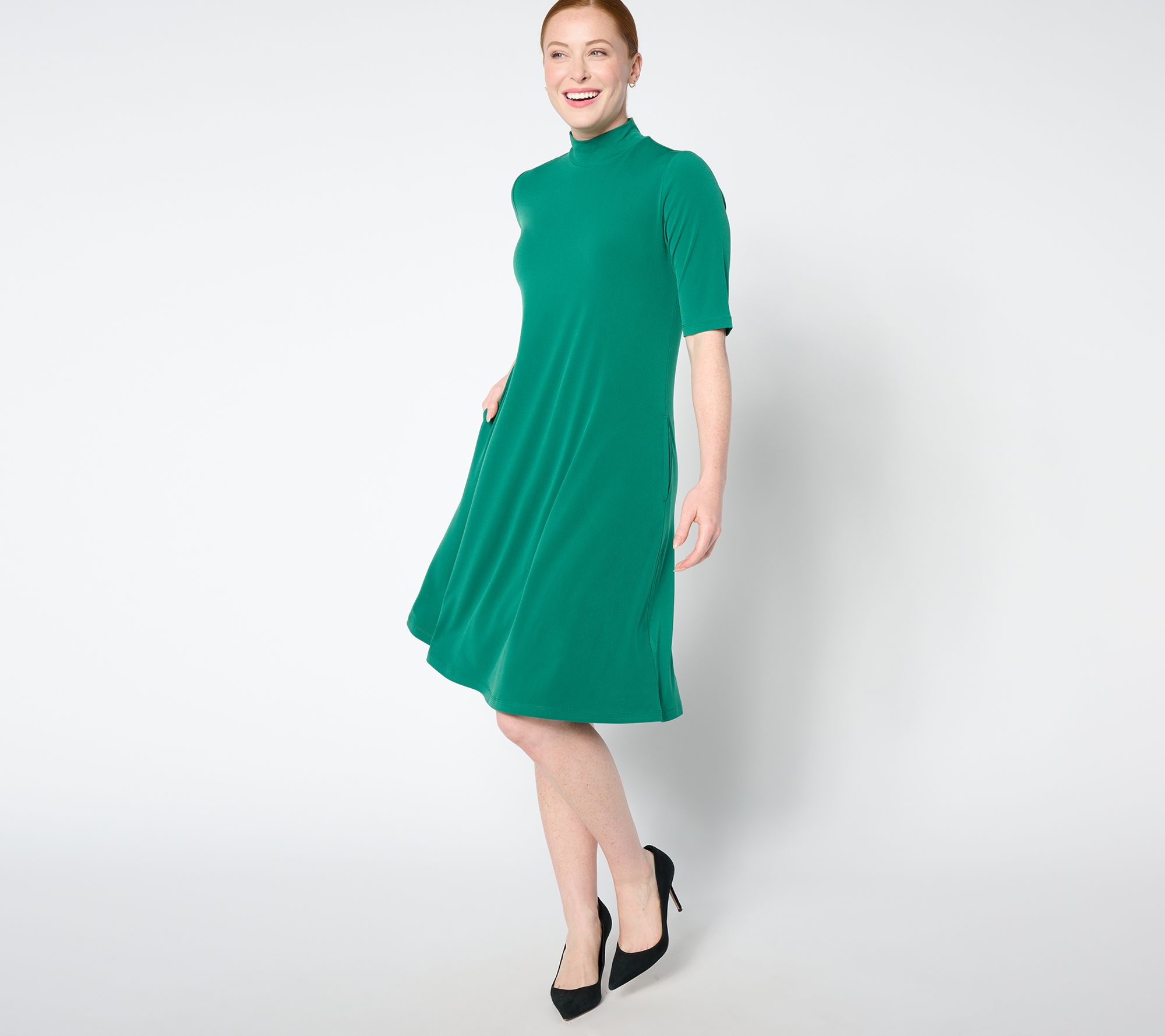 Susan Graver Liquid Knit Mock-Neck Elbow-Sleeve Dress