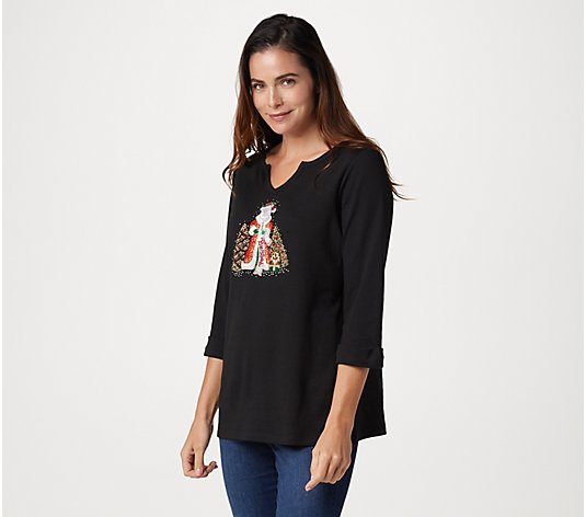Quacker Factory Embroidered Blessed 3/4 Sleeve Top