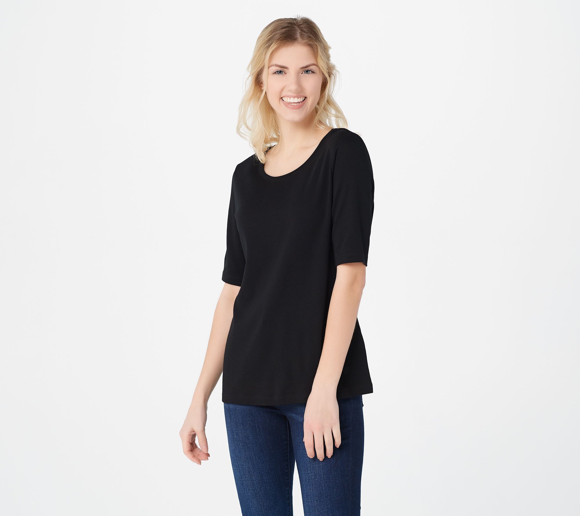 Isaac Mizrahi Live! Essentials Pima Cotton Elbow Sleeve Top