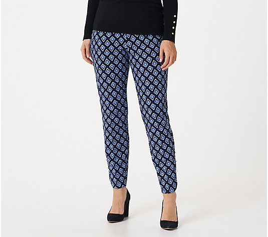 Dennis Basso Luxe Crepe Printed Ankle Pants with Button Detail