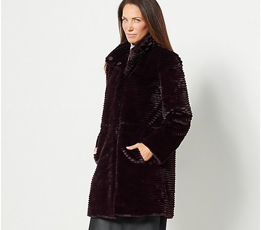 Dennis Basso Pelted Faux Mink Qvc Com, Jones New York Petite Textured Faux Fur Coat With Hooded