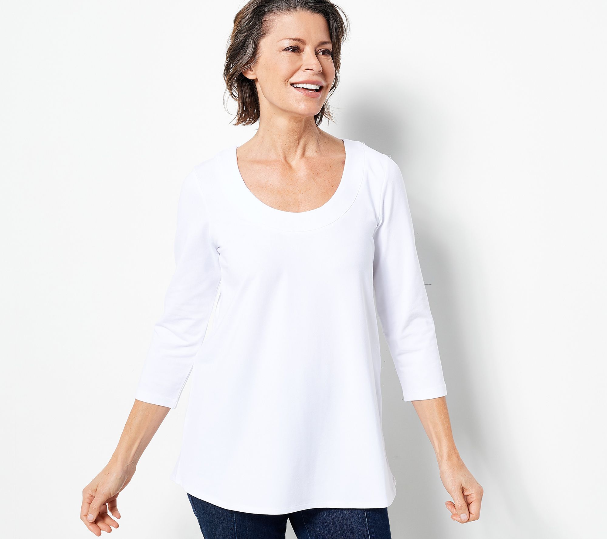 Susan Graver Petite Weekend Essentials Comfy Cotton V-Neck Tunic