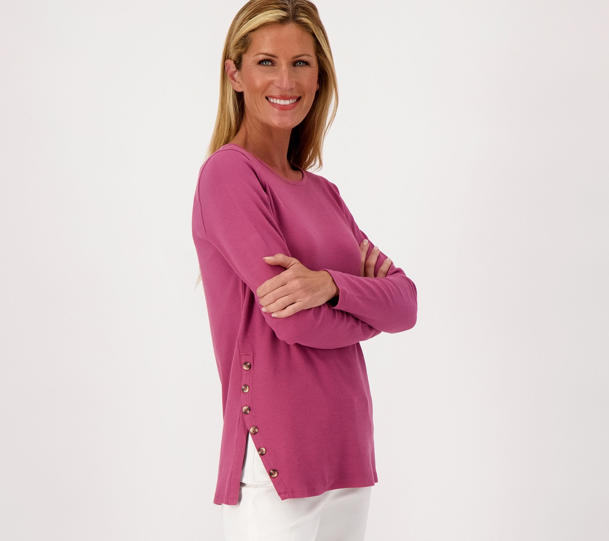 Belle by Kim Gravel Ribbed Knit Side Button Tunic - QVC.com