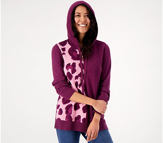 Belle by Kim Gravel Animal Color-Blocked Hooded Sweater
