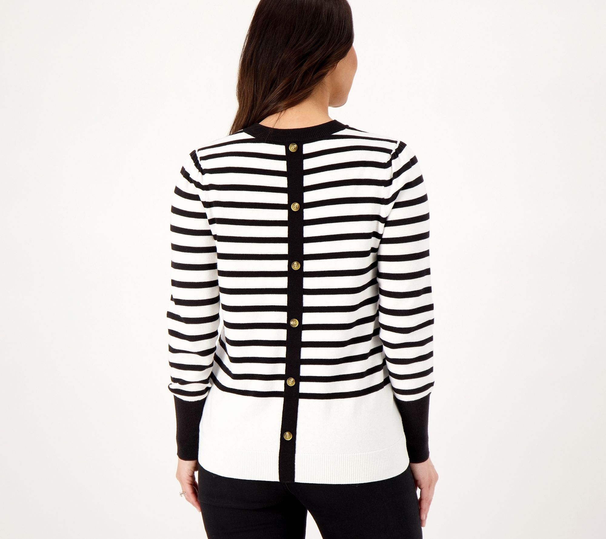 Joan Rivers Striped Sweater with Back Button Detail Button Detail
