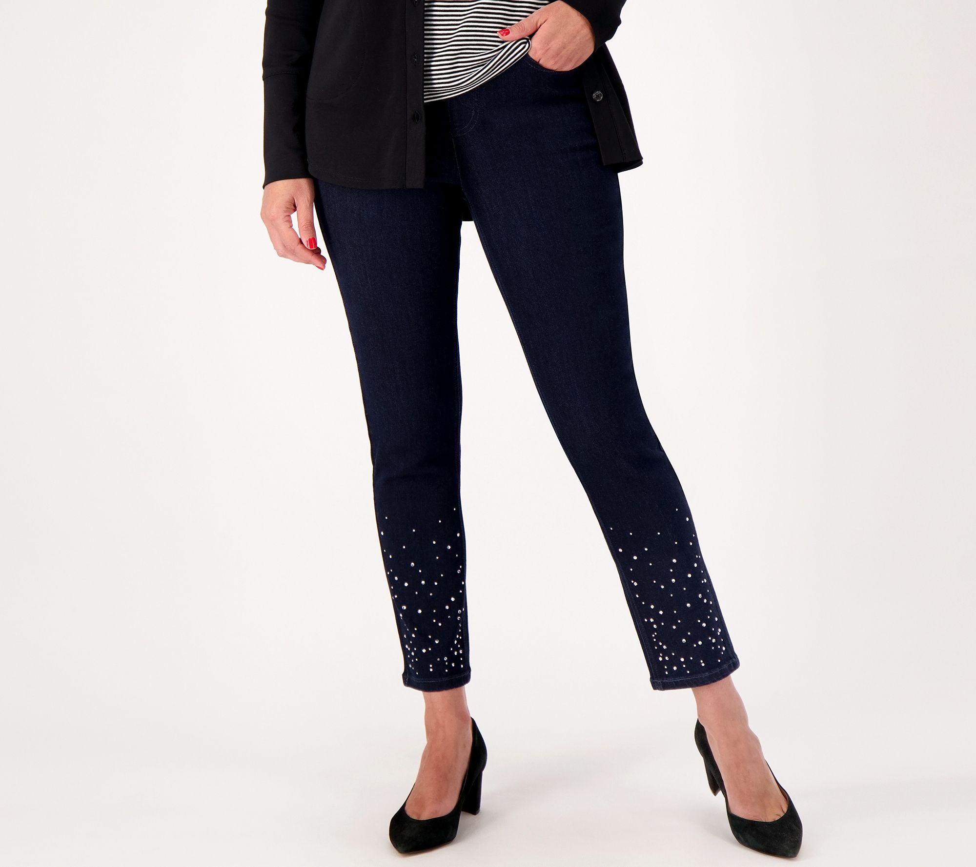 Isaac Mizrahi Live! True Denim Tall Pull On Jean with Rhinestones