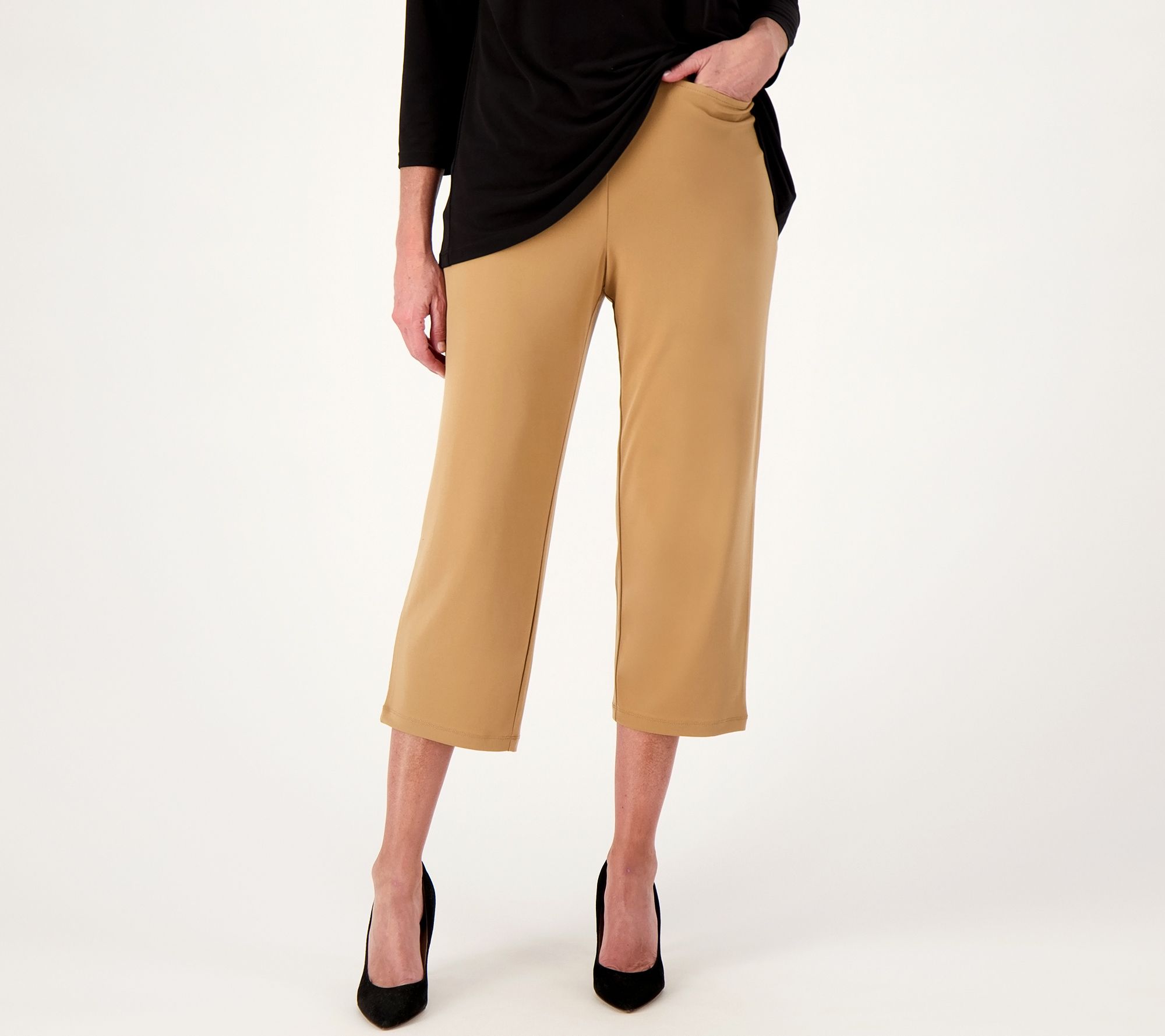 Susan Graver Pet Liquid Knit Slim--Leg Pull-On Crop Pants