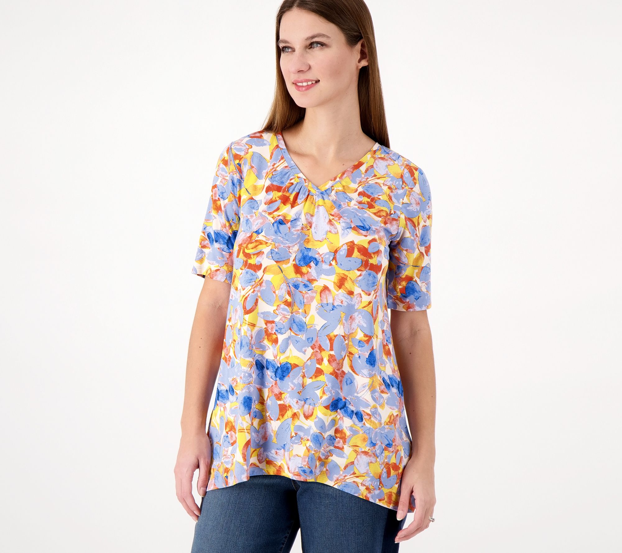 LOGO by Lori Goldstein Rayon 230 Printed Top w/ Sharkbite Hem