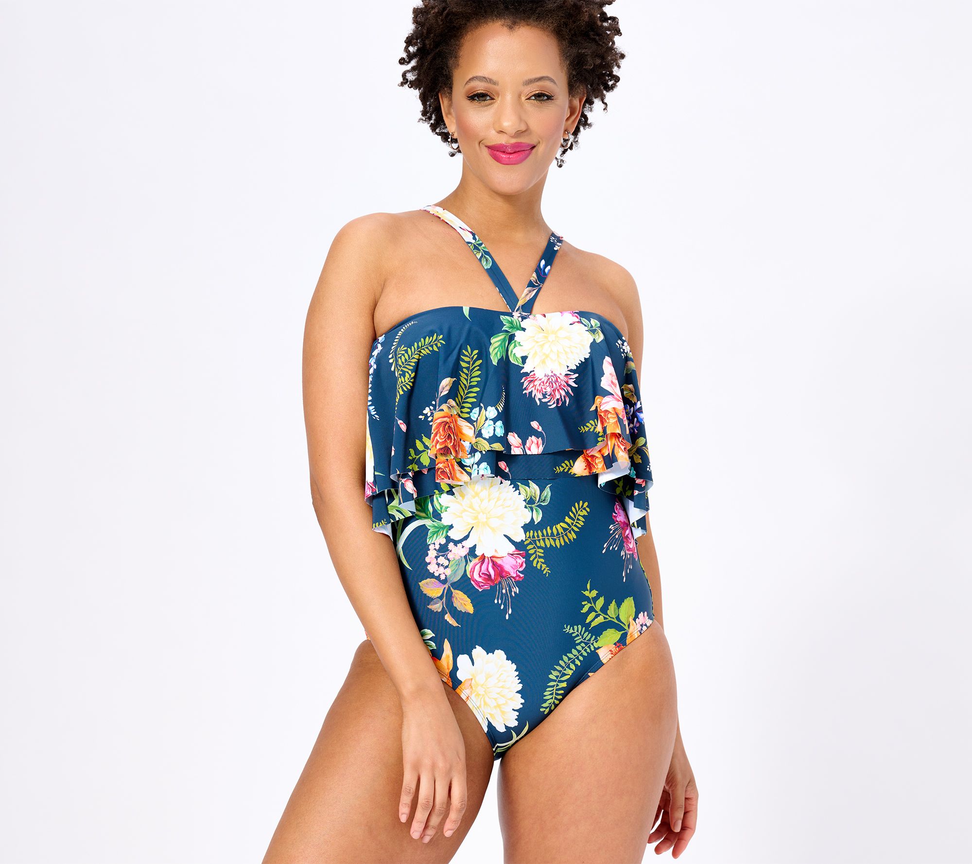 Jantzen Clair Ruffle Adjustable Halter Strap One-Piece