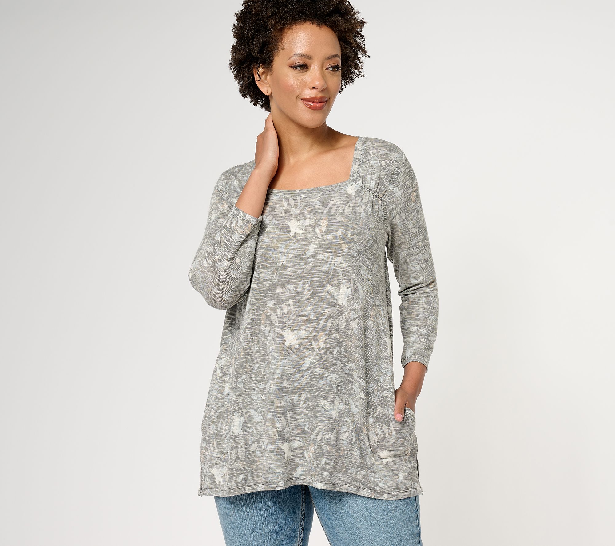 LOGO by Lori Goldstein Printed Square Neck Top