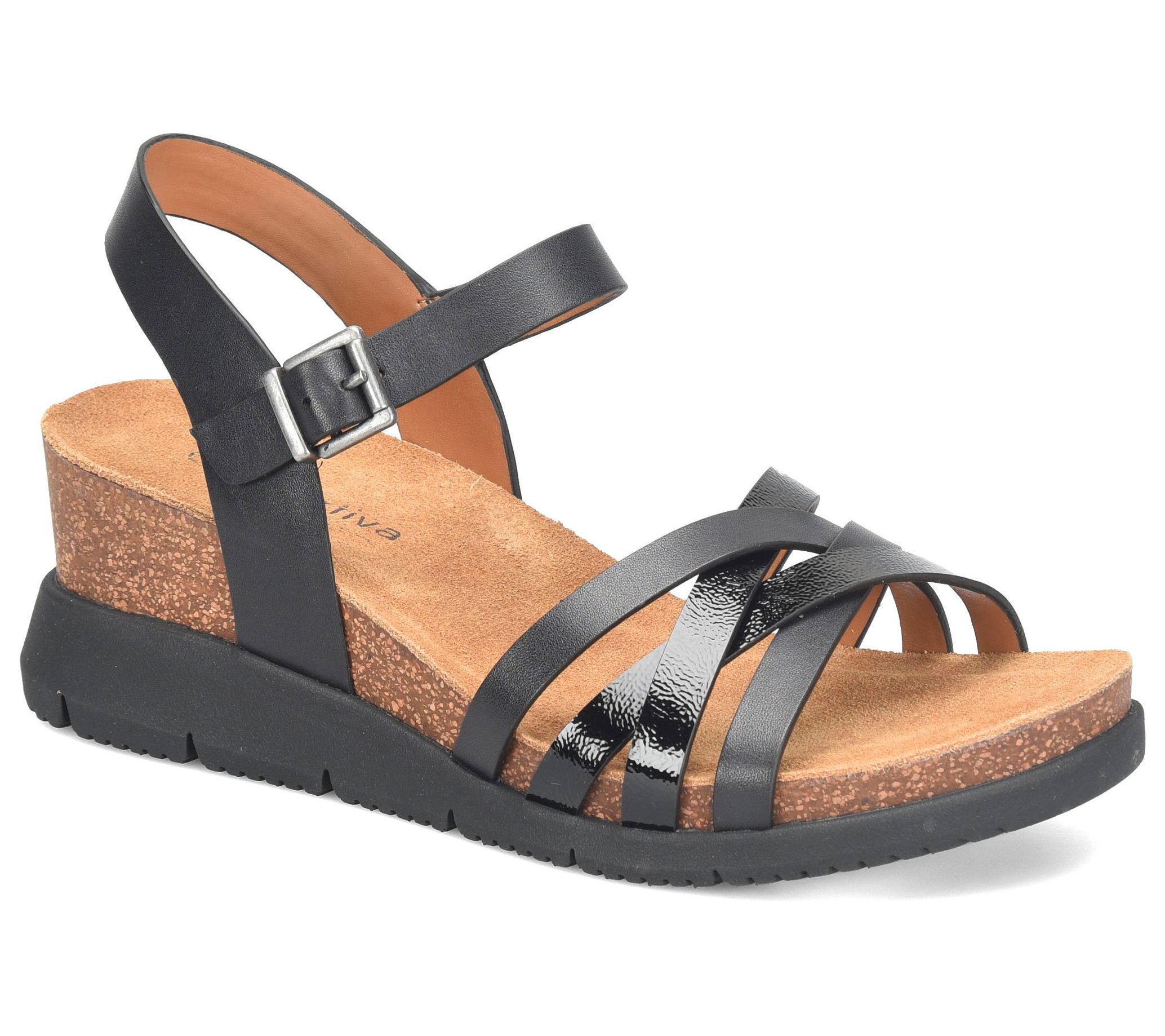 Comfortiva Strappy Mixed Leather Wedge Sandal -Salvina - QVC.com