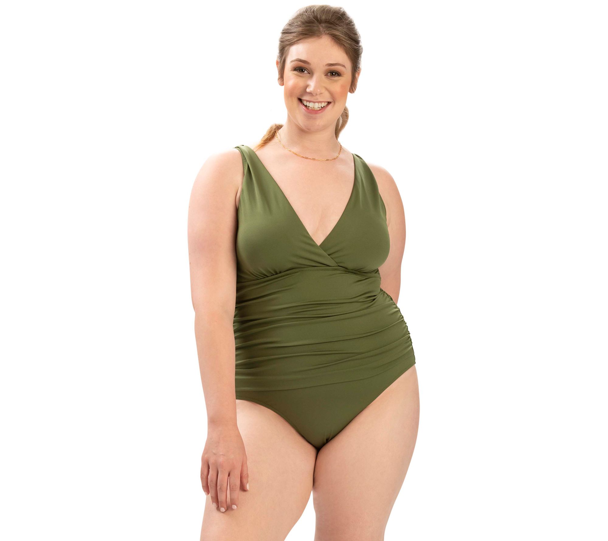 Dolfin Aquashape Womens Surplice Wrap Front 1-Piece in Olive