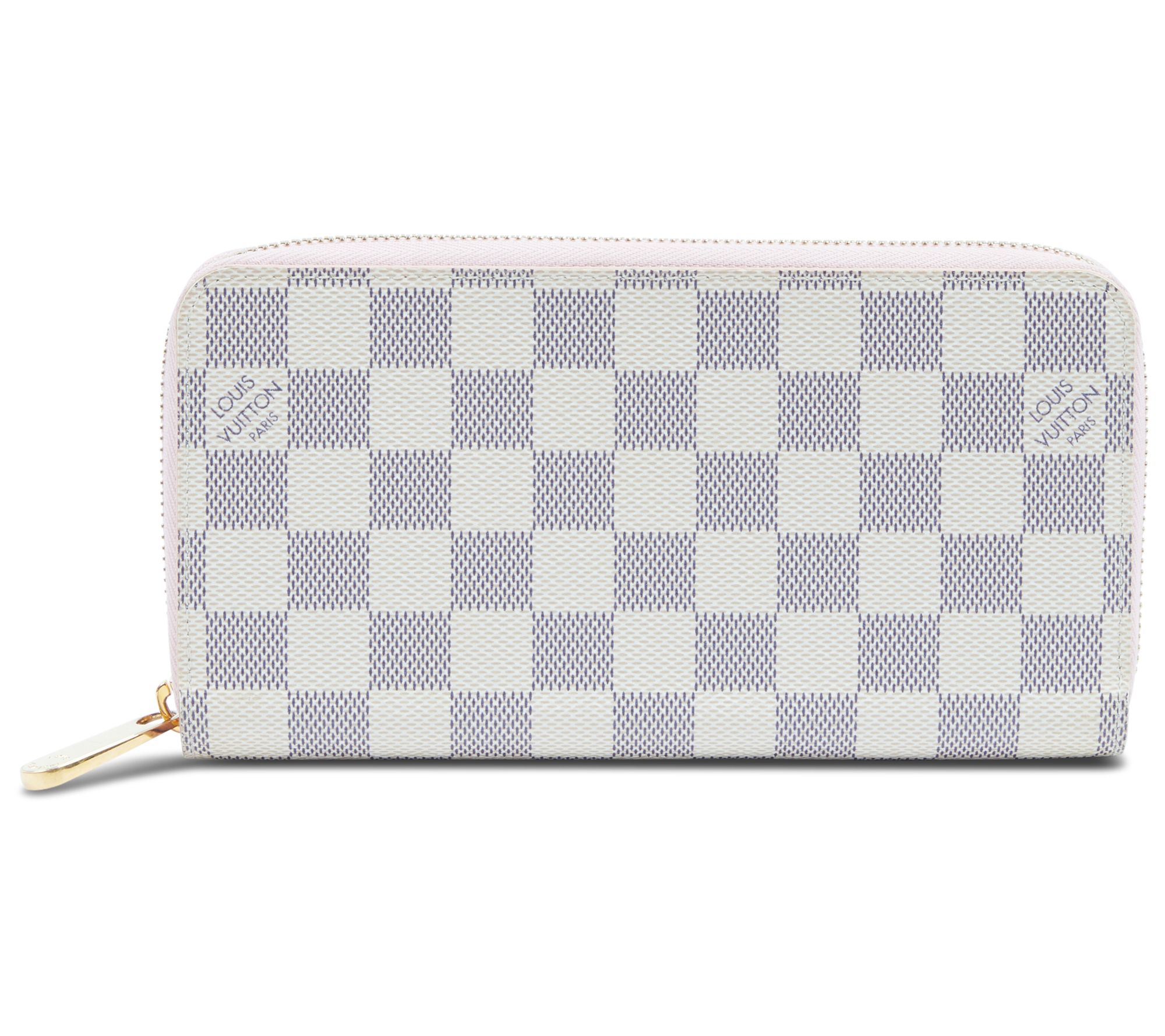 Louis Vuitton White Damier Checkered Pattern Zip Around White Azur Goldtone