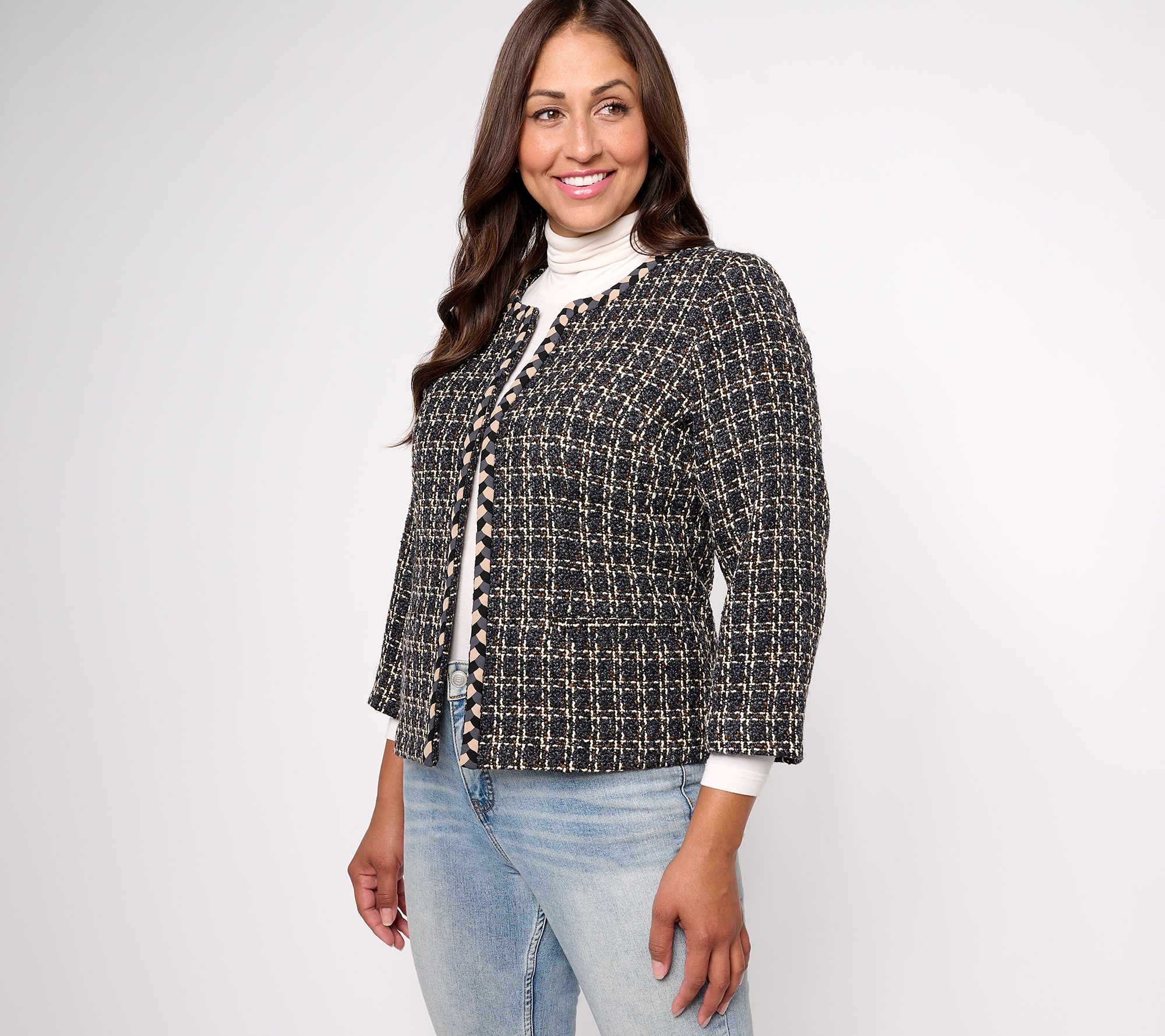 "As Is" Isaac Mizrahi Live! Tweed Bracelet Sleeve Jacket