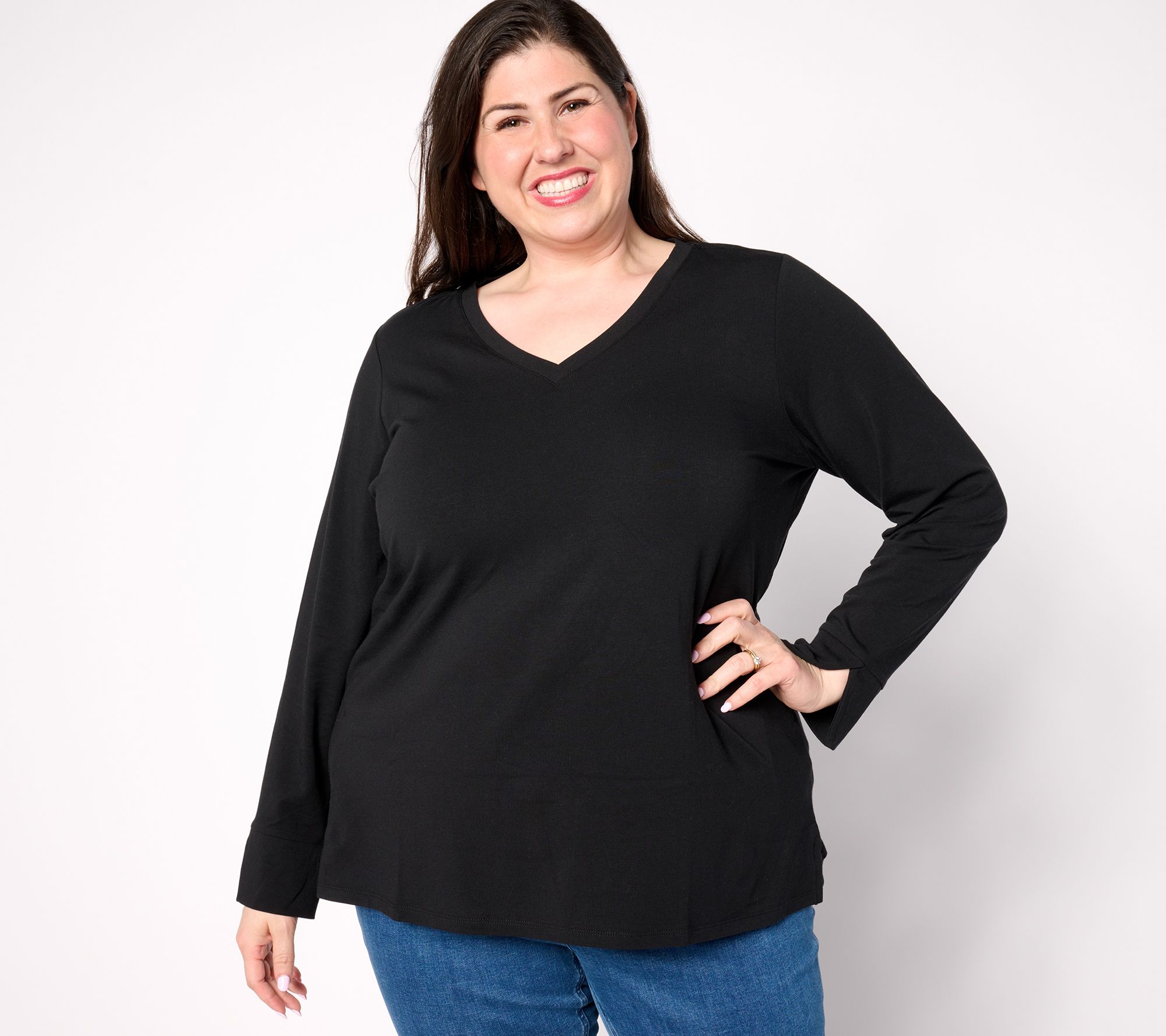 Belle by Kim Gravel Primabelle Knit Long Slv_Split Cuff Vneck Top