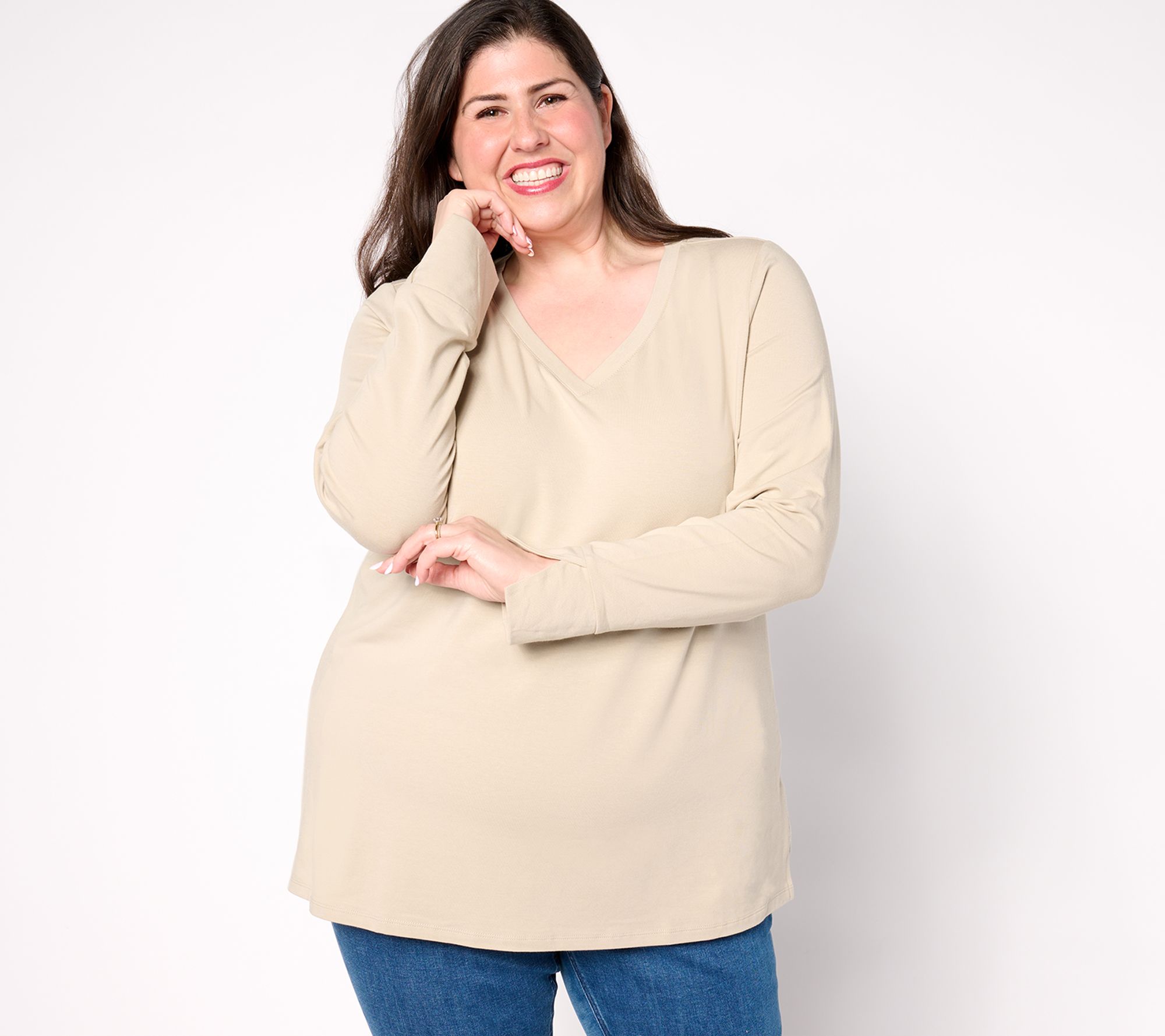 Belle by Kim Gravel Primabelle Knit Long Slv_Split Cuff Vneck Top