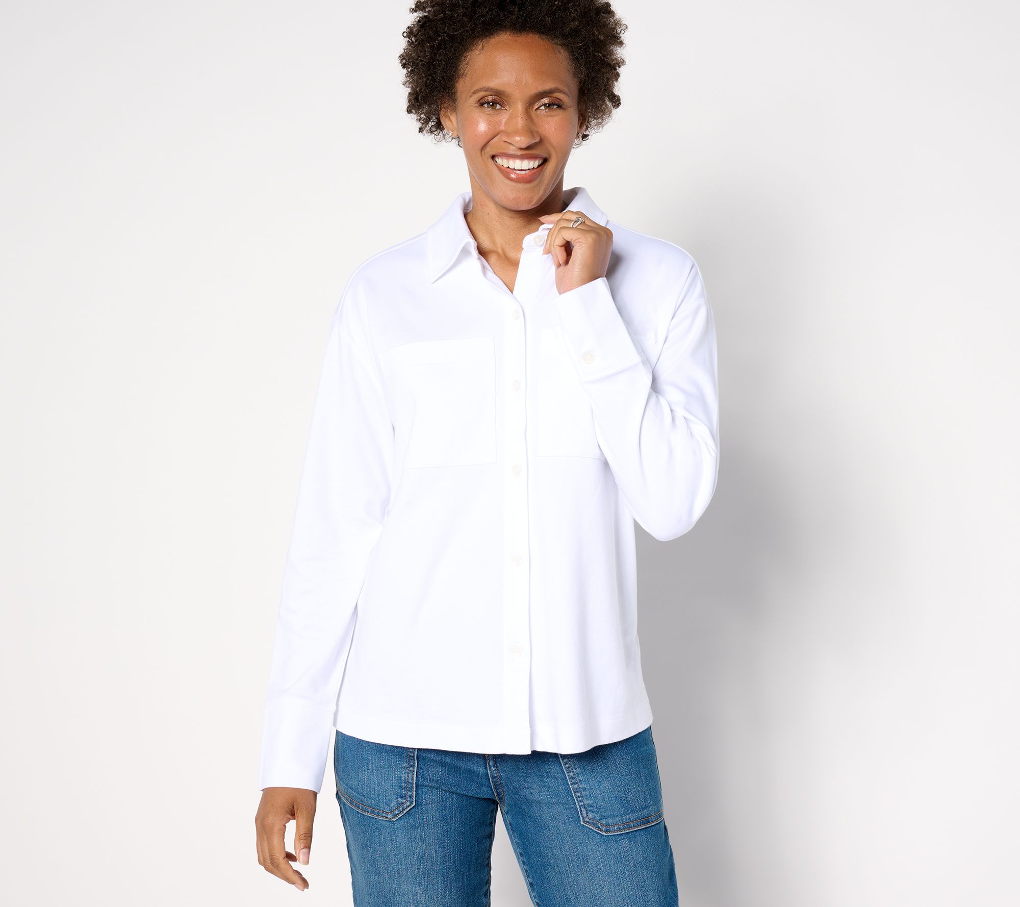 Isaac Mizrahi Live! Essentials Pima Cotton Button Front Shirt