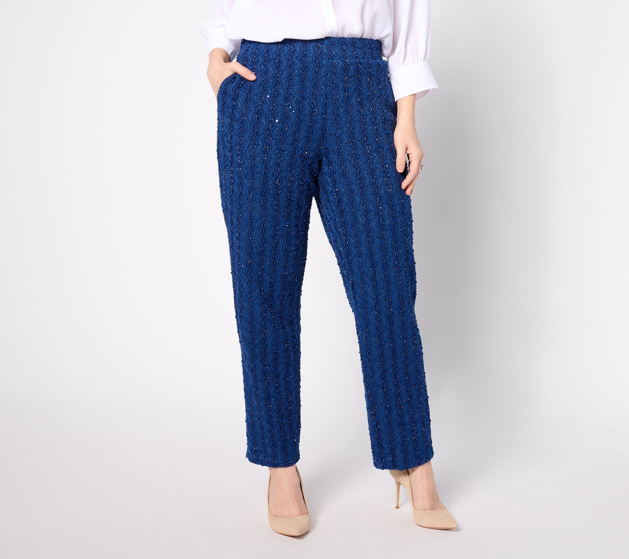 "As Is" Dennis Basso Regular Boucle Pants with Sequin Accents