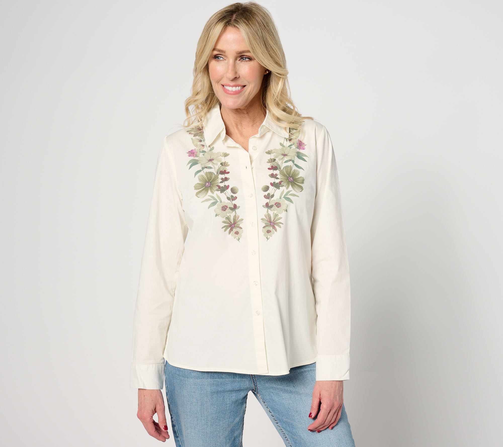 "As Is" Denim & Co. Placed Floral Print Shirt