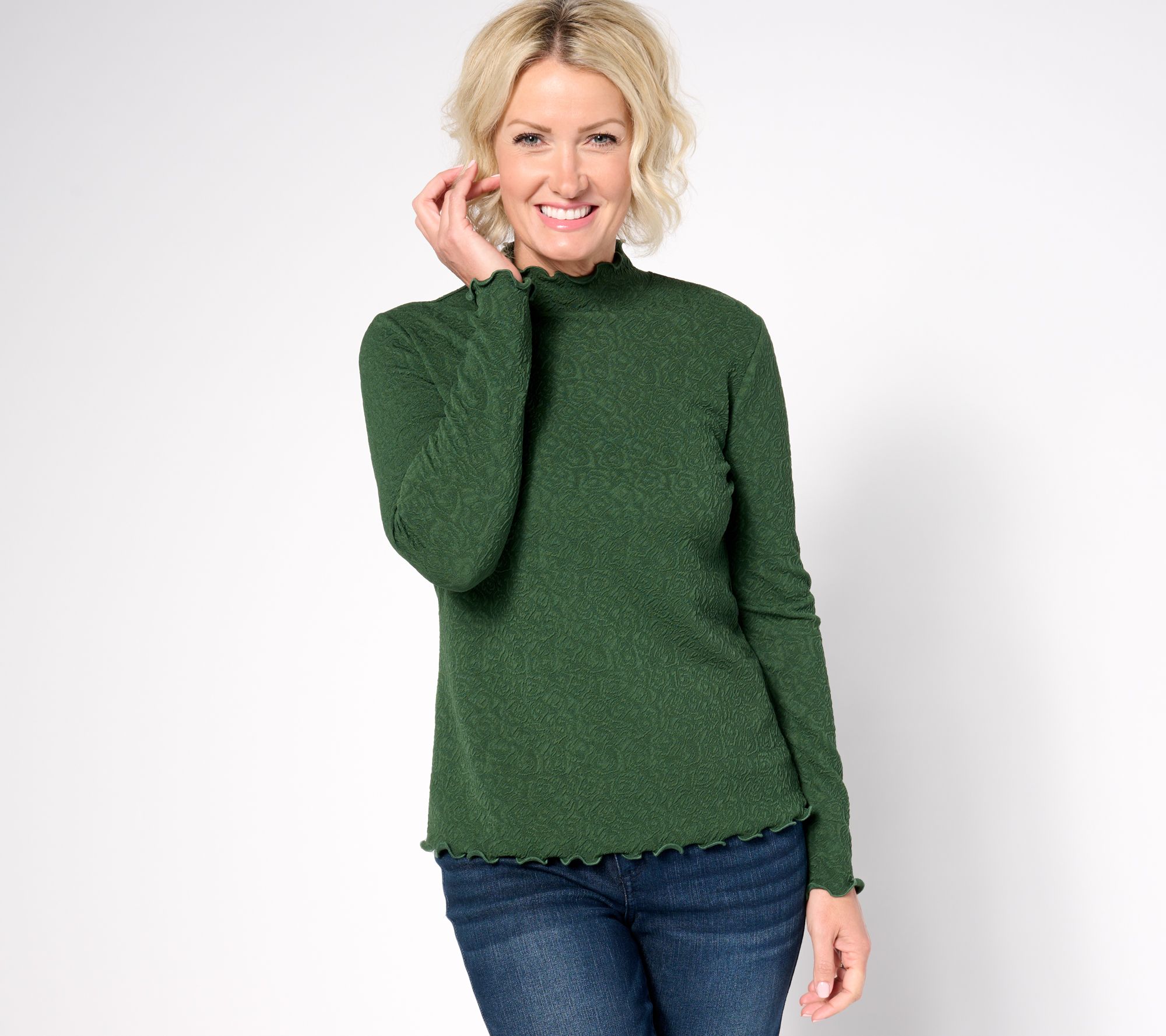 Me by Jennie Garth Rosetta Knit Mock Neck Top - QVC.com