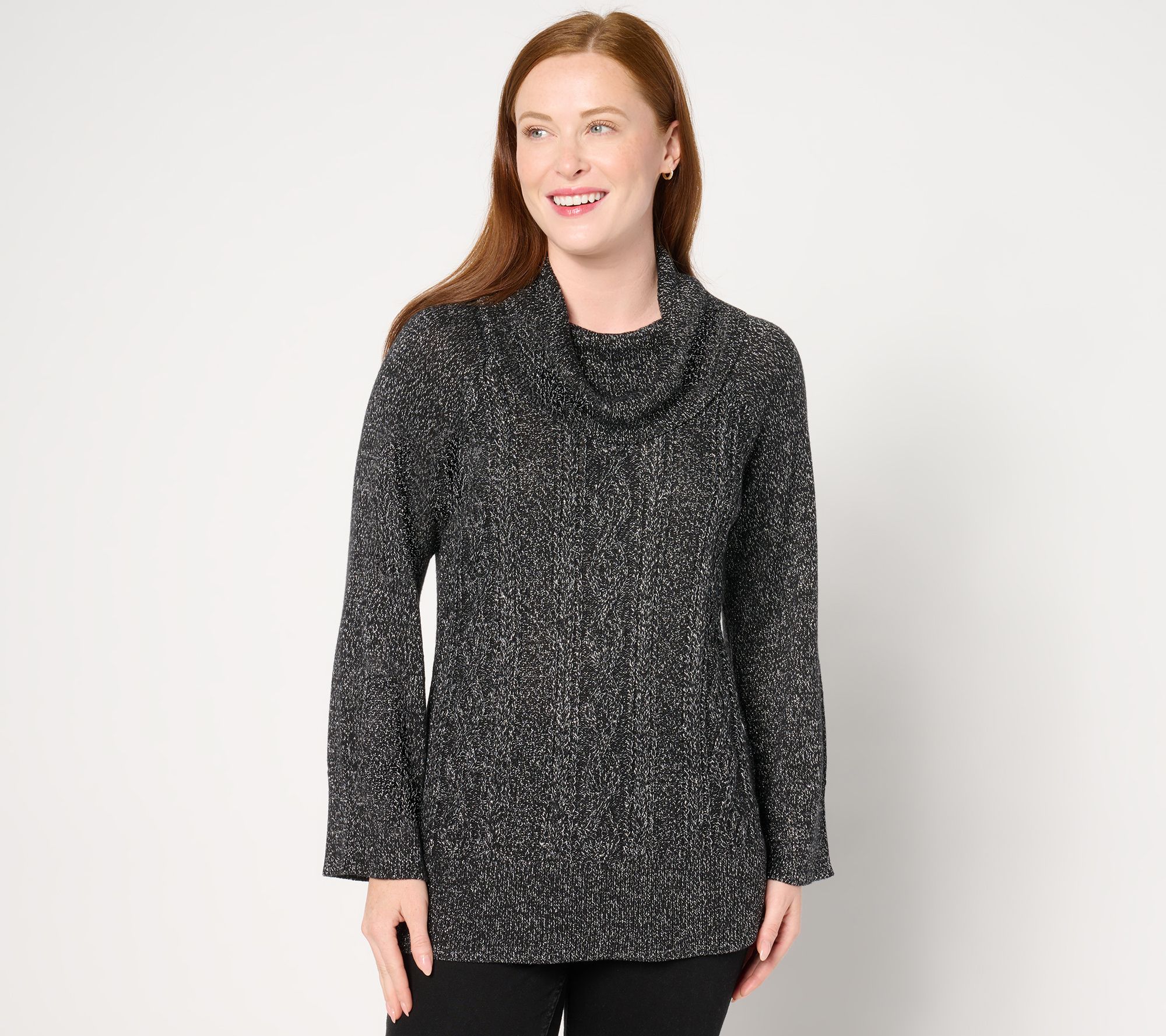 Studio Park X Jane Treacy Cowl Neck Cable Sweater w/ Lurex