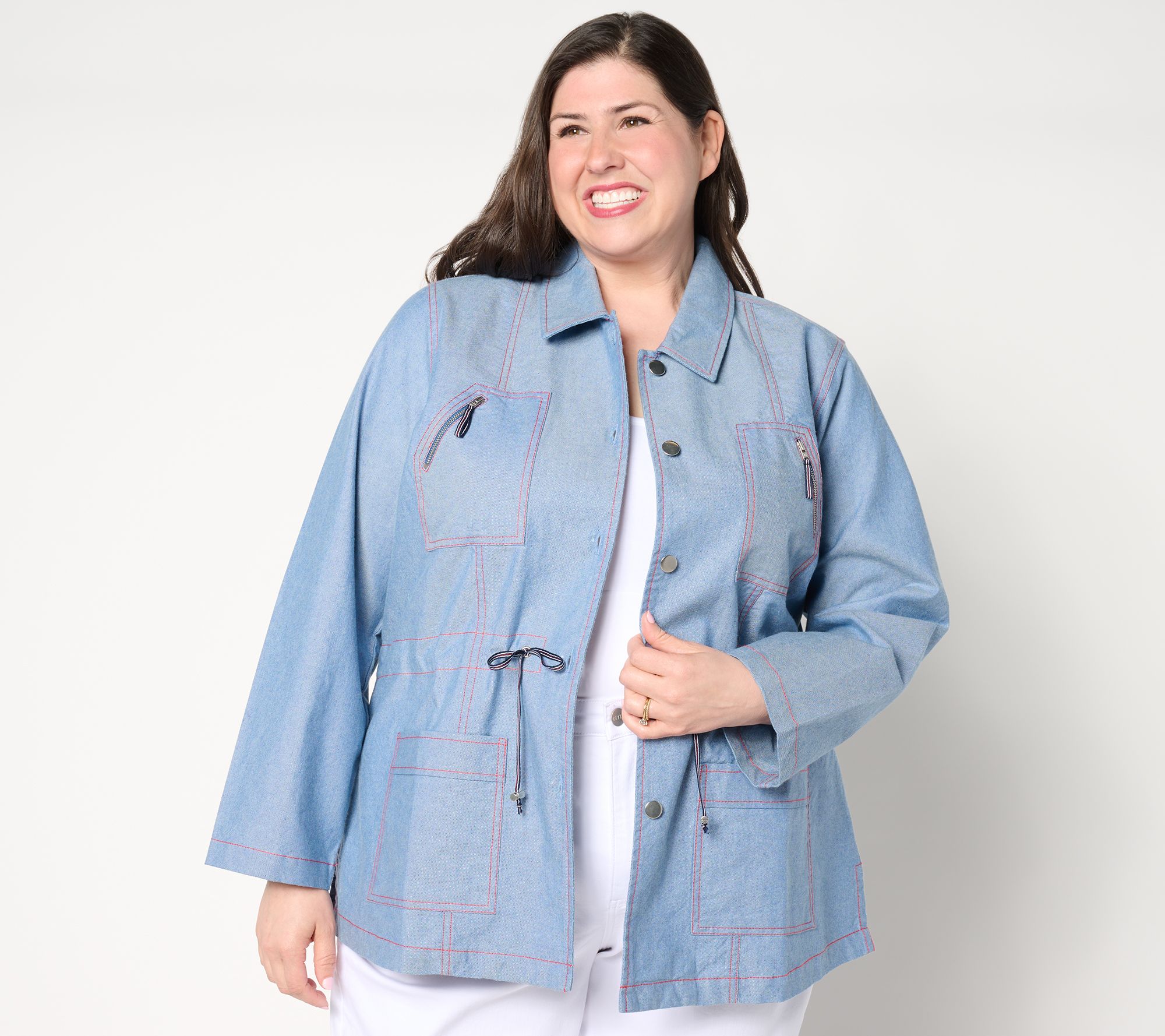 "As Is" Dennis Basso Chambray Jacket with Contrast Stitching