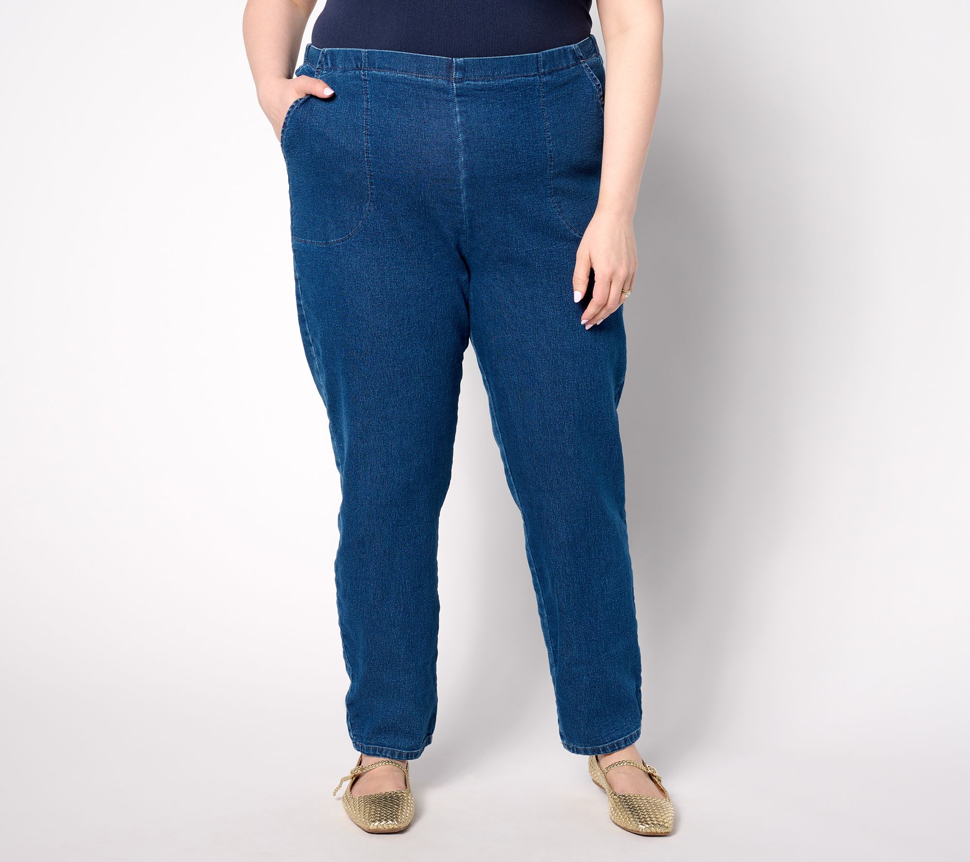"As Is" Denim & Co. Regular Indigo Flat Front Side Pocket Pant