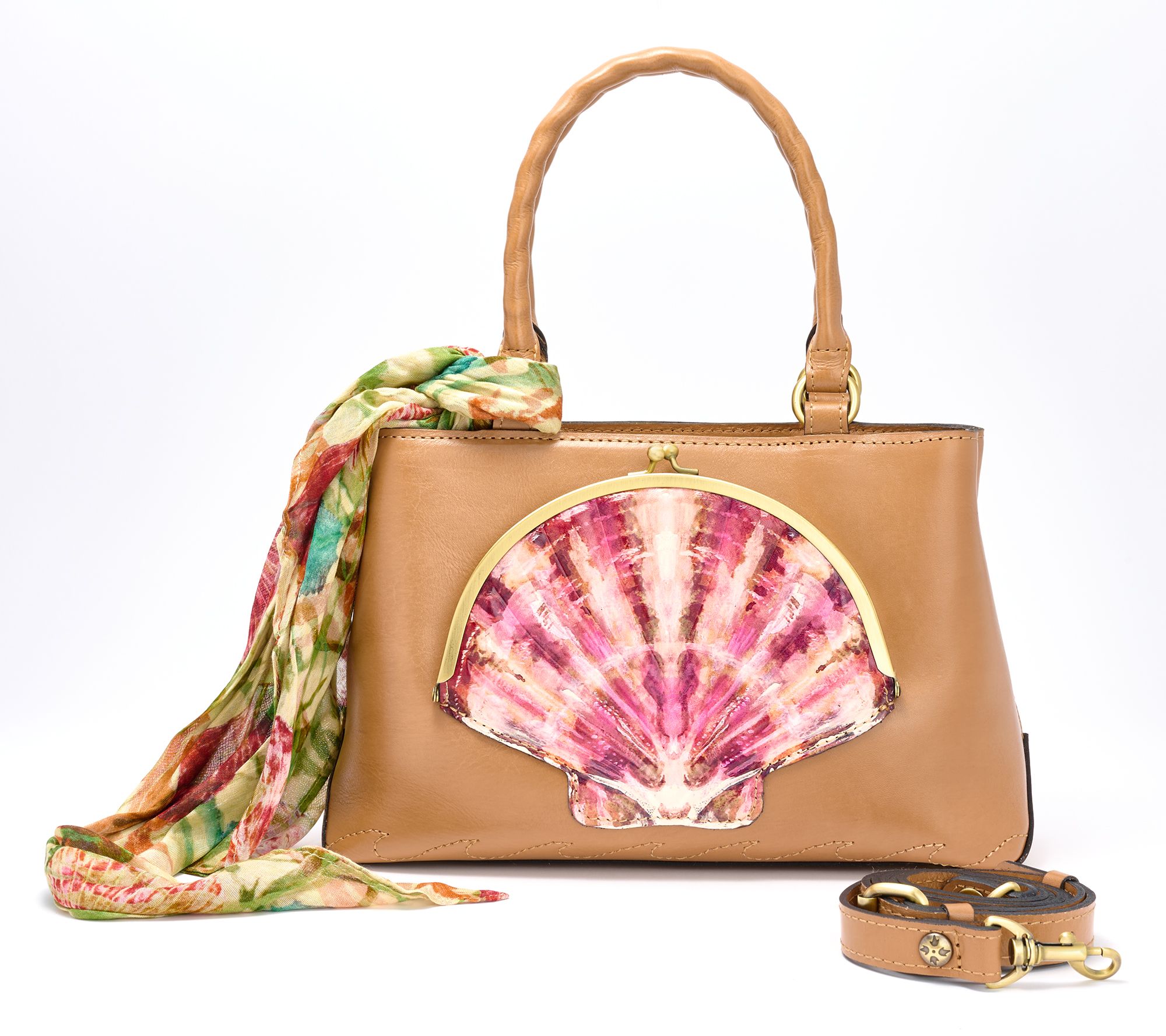 "As Is" Patricia Nash Leather Angela Tooled Seashell Frame Satchel