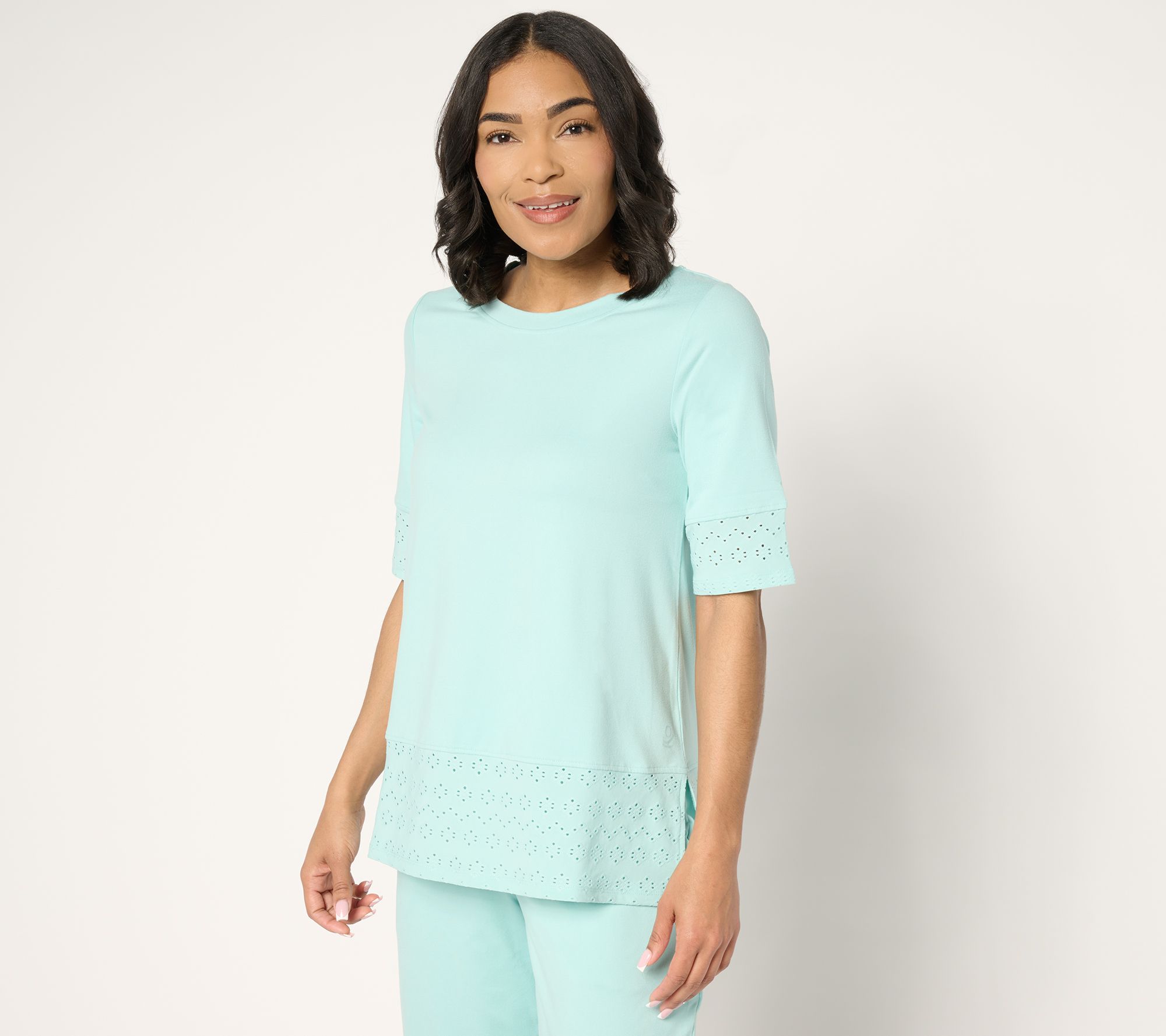 Cuddl Duds Flexwear with Eyelet Crew Neck Top