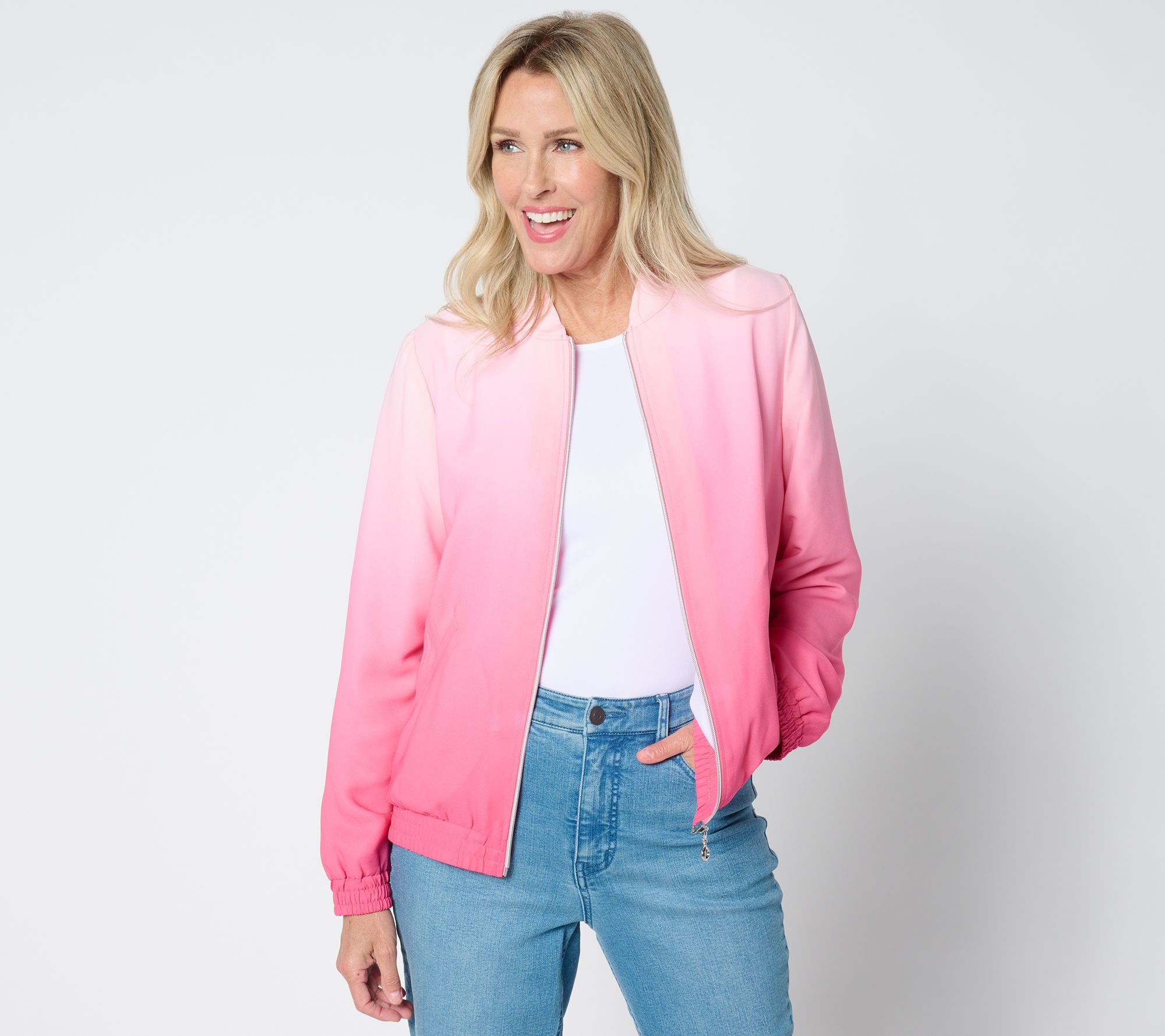 "As Is" Susan Graver Ombre Printed Georgette Zip Front Jacket