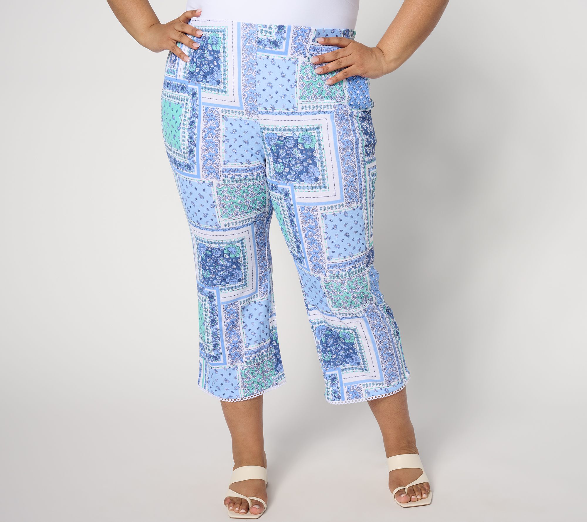 "As Is" Isaac Mizrahi Live! Petite Printed Pebble Knit Crop Pants