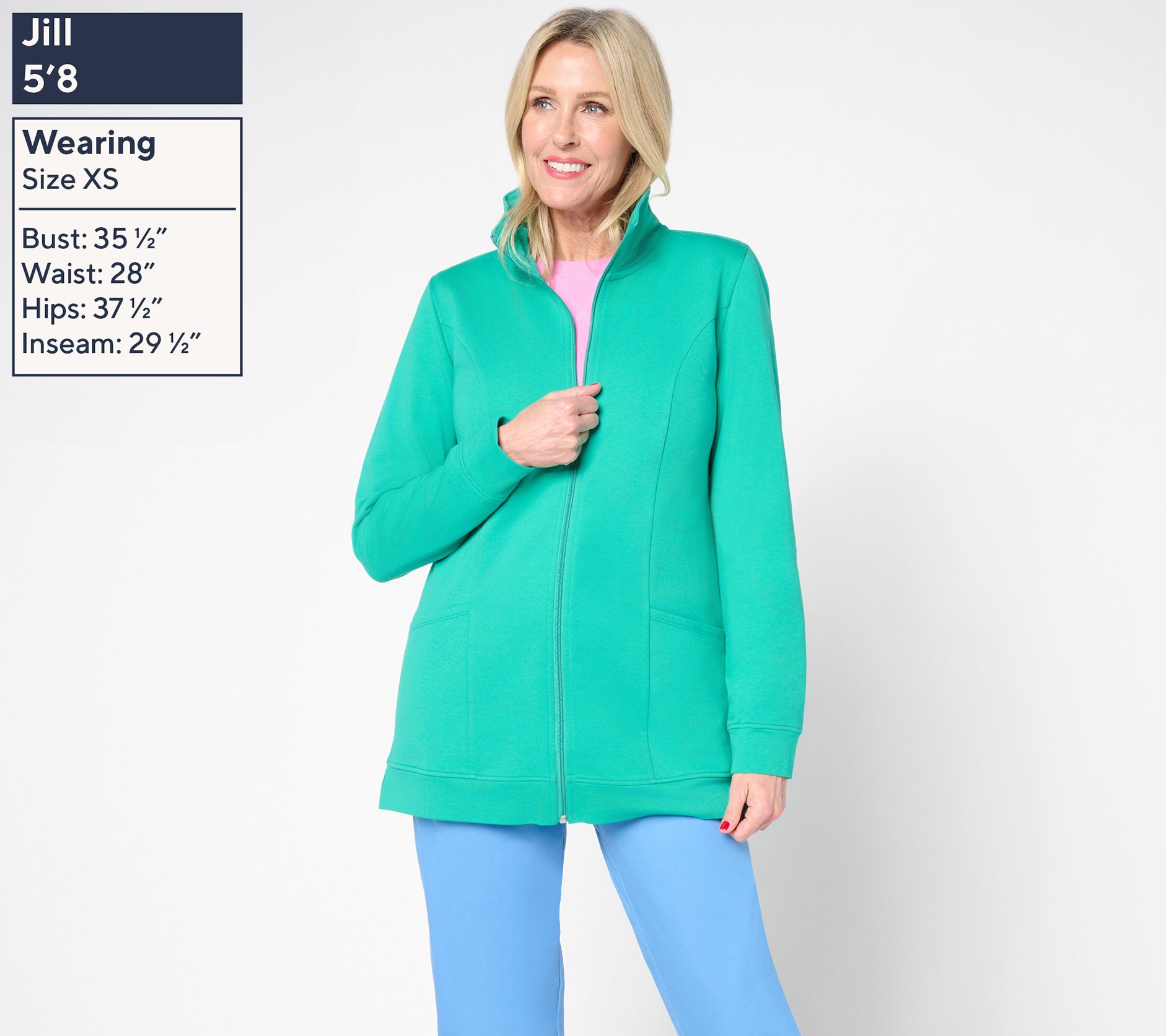 Denim & Co. EasyWear French Terry Zip Front Tunic Jacket - QVC.com