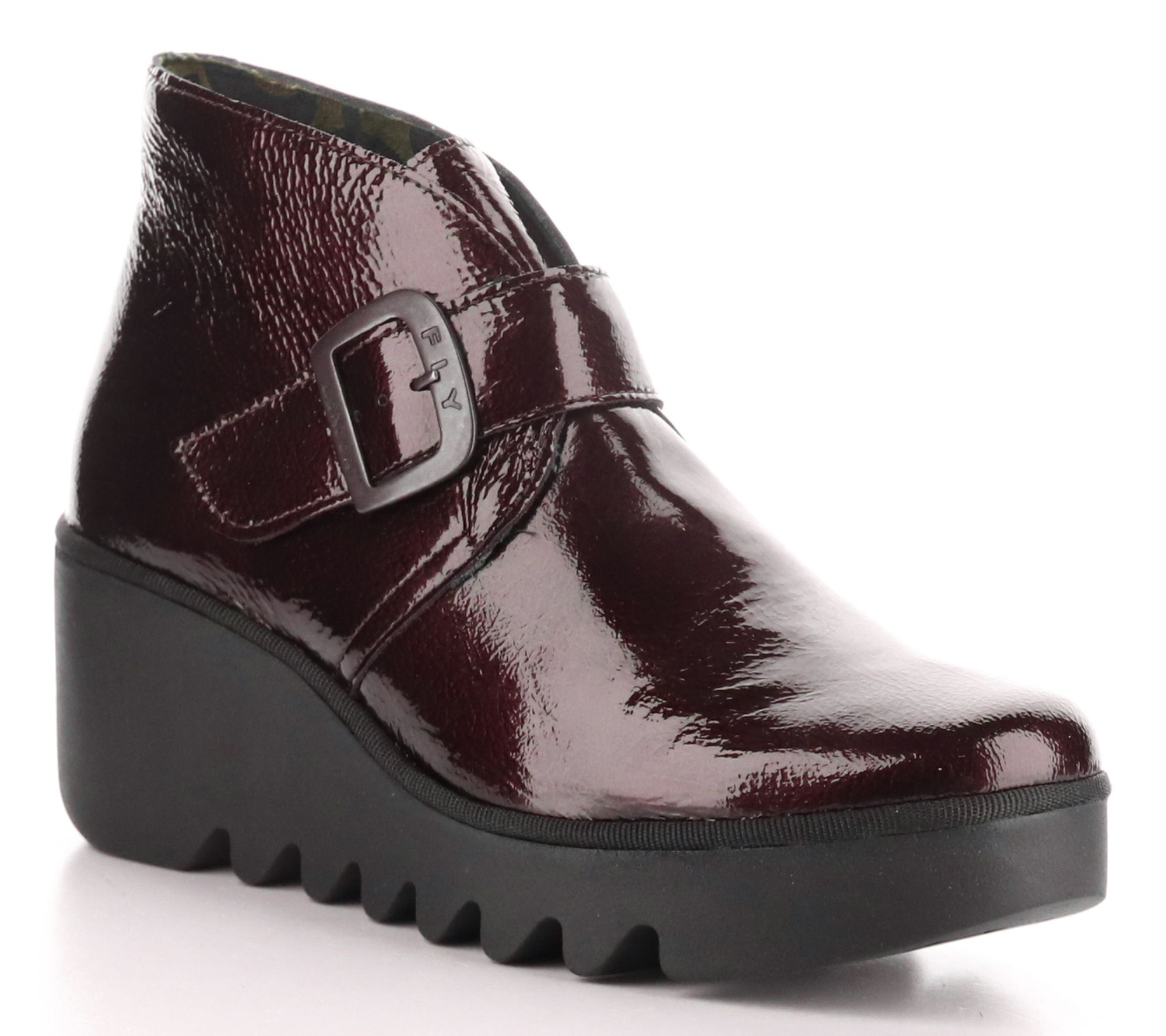 Fly London Patent Leather Wedge Ankle Boot- Bir t