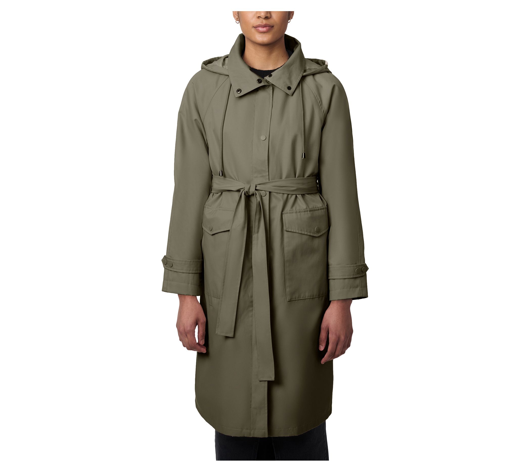 Bernardo Packable Belted Trench Coat with Hood Travel Bag QVC