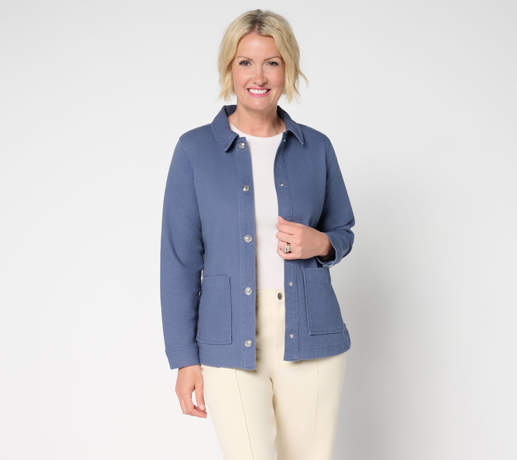 Denim & Co. Twill Snap Front Jacket with Pockets - QVC.com
