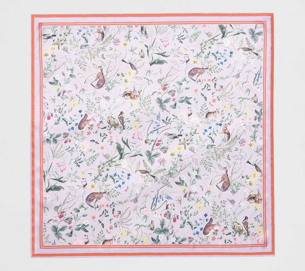 Fable England Meadow Creatures Lilac Print Square Scarf