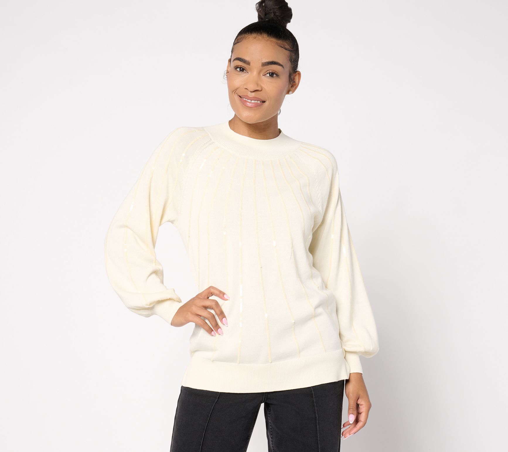 "As Is" Jingle Belles by Kim Gravel Star Burst Sequin Glam Sweater