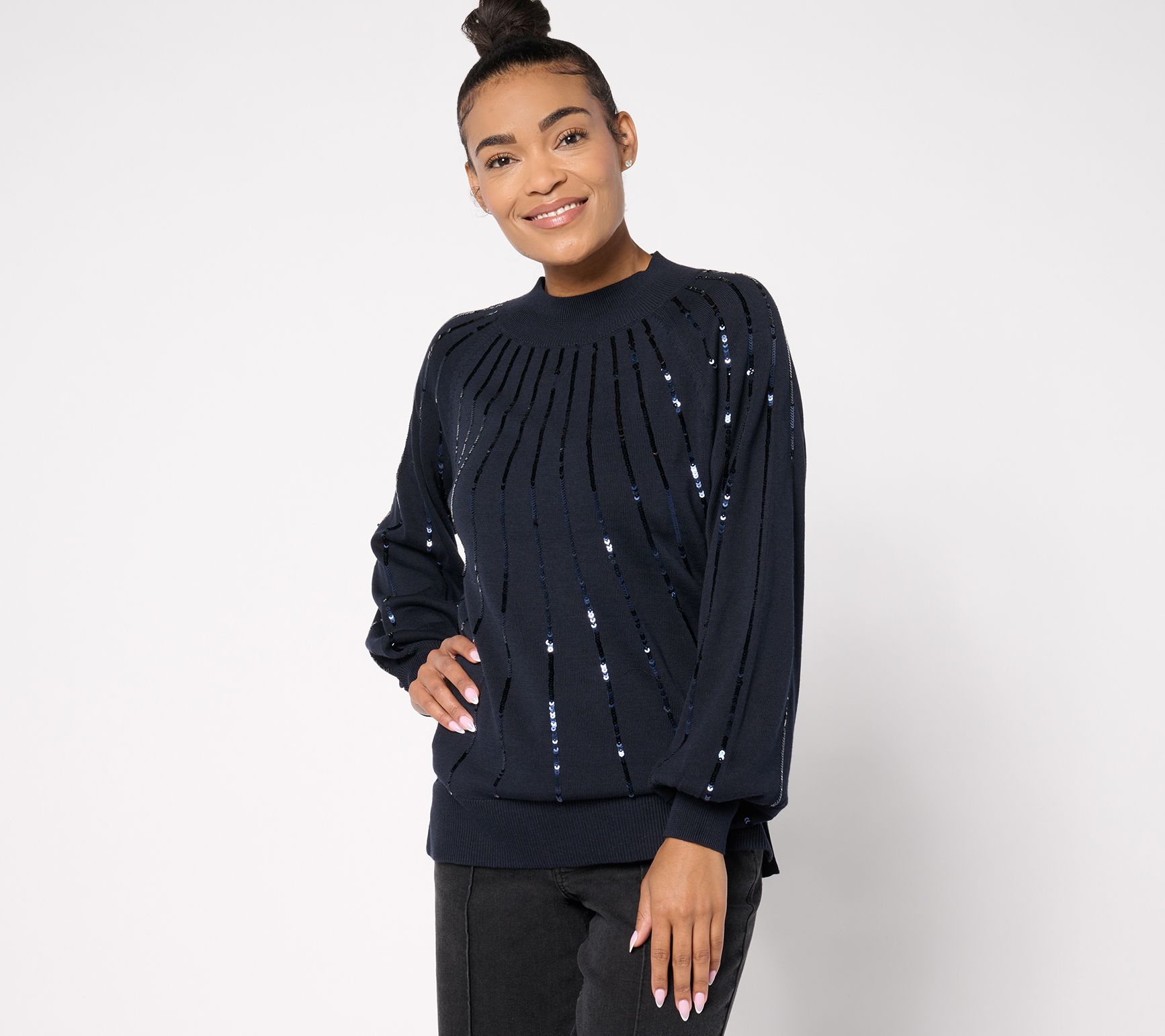 "As Is" Jingle Belles by Kim Gravel Star Burst Sequin Glam Sweater
