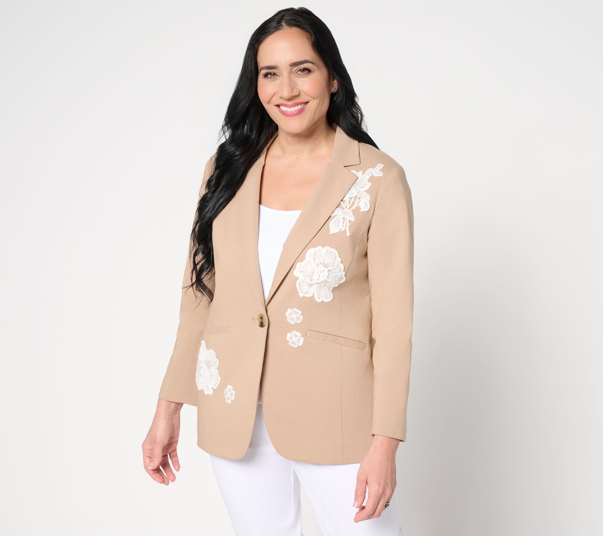 GRAVER Susan Graver Regular Ultra Stretch Blazer with Lace Appliques