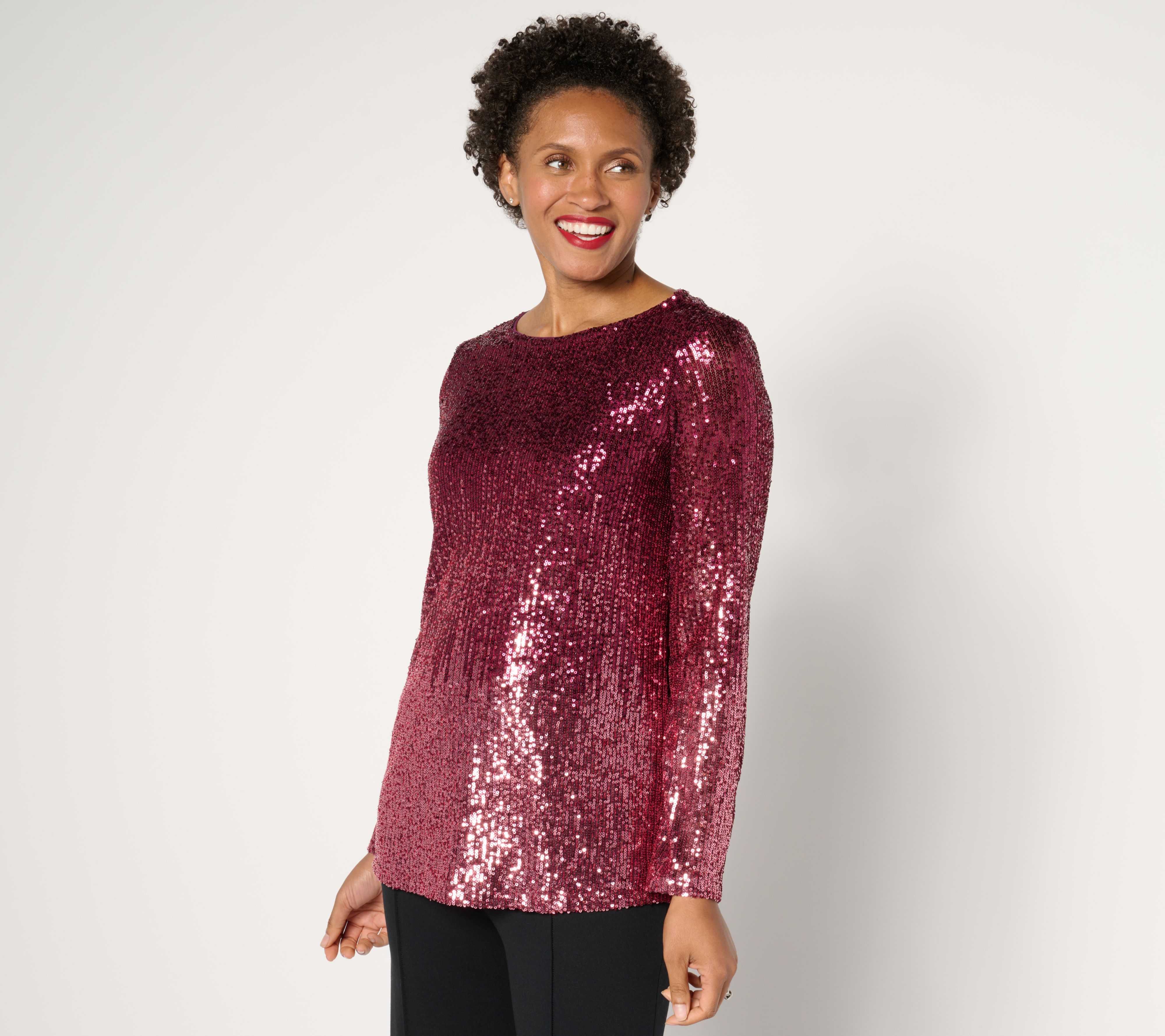 "As Is" Susan Graver Occasion Ombre Sequin Long Sleeve Top