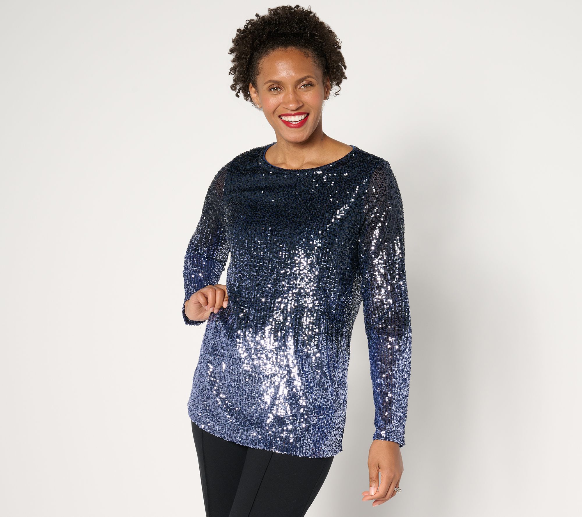 "As Is" Susan Graver Occasion Ombre Sequin Long Sleeve Top