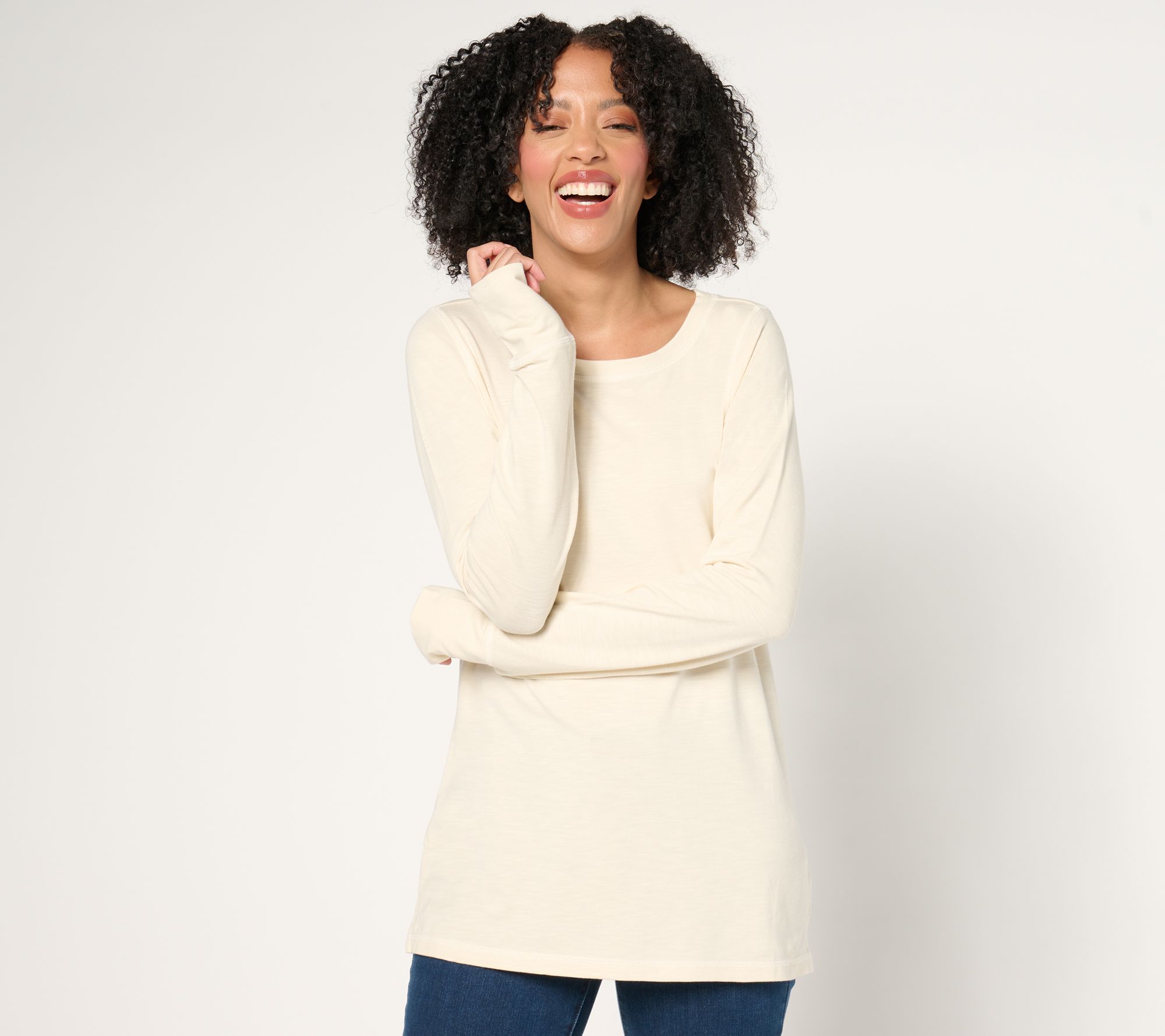 "As Is" Belle by Kim Gravel Slub Knit Bateau Neck Long Sleeve Top
