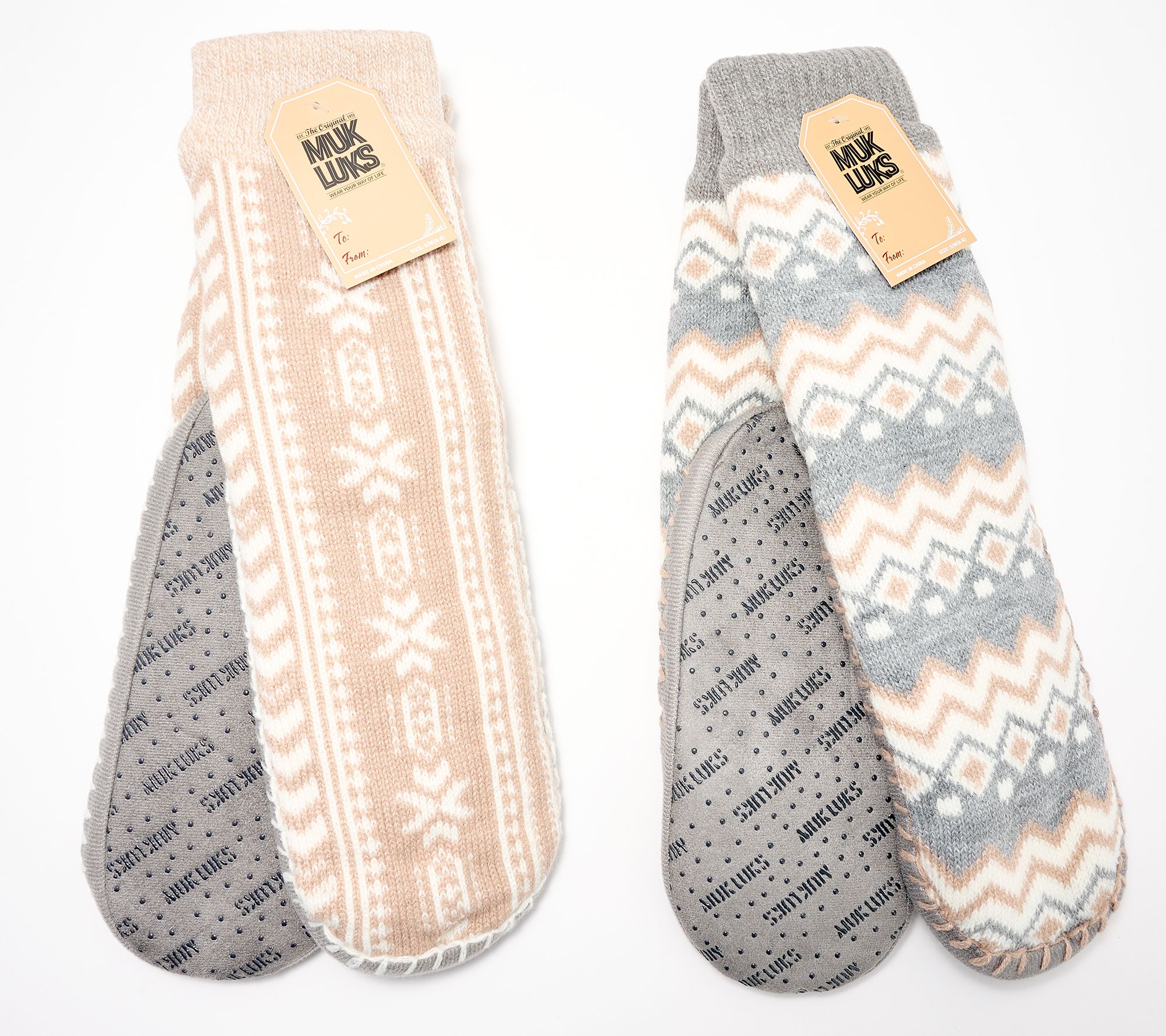 "As Is" MUK LUKS Set of 2 Aloe Infused Sherpa Lined Slipper Socks