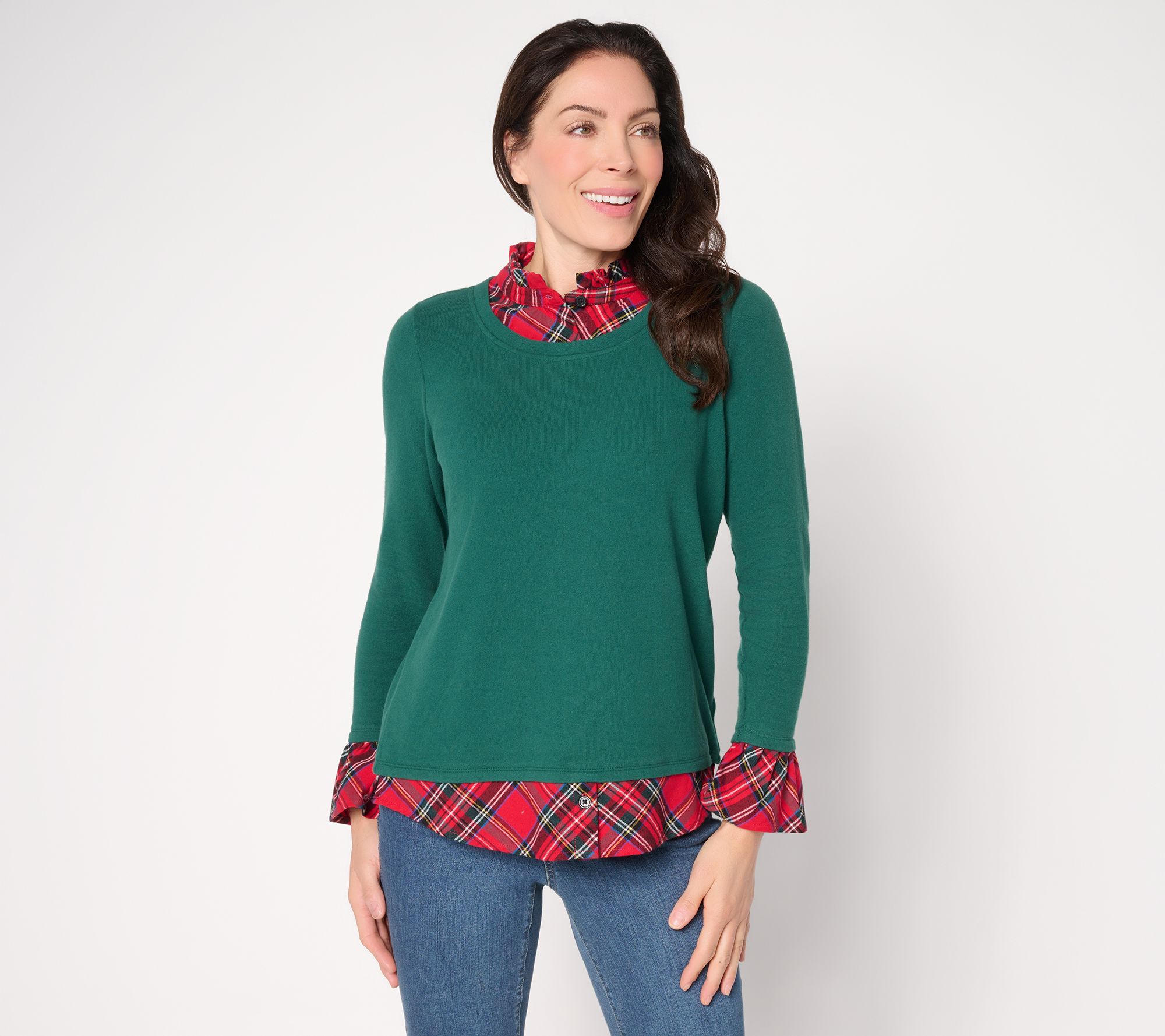 Jingle Belles by Kim Gravel Peek a Boo Ruffle Tartan Top