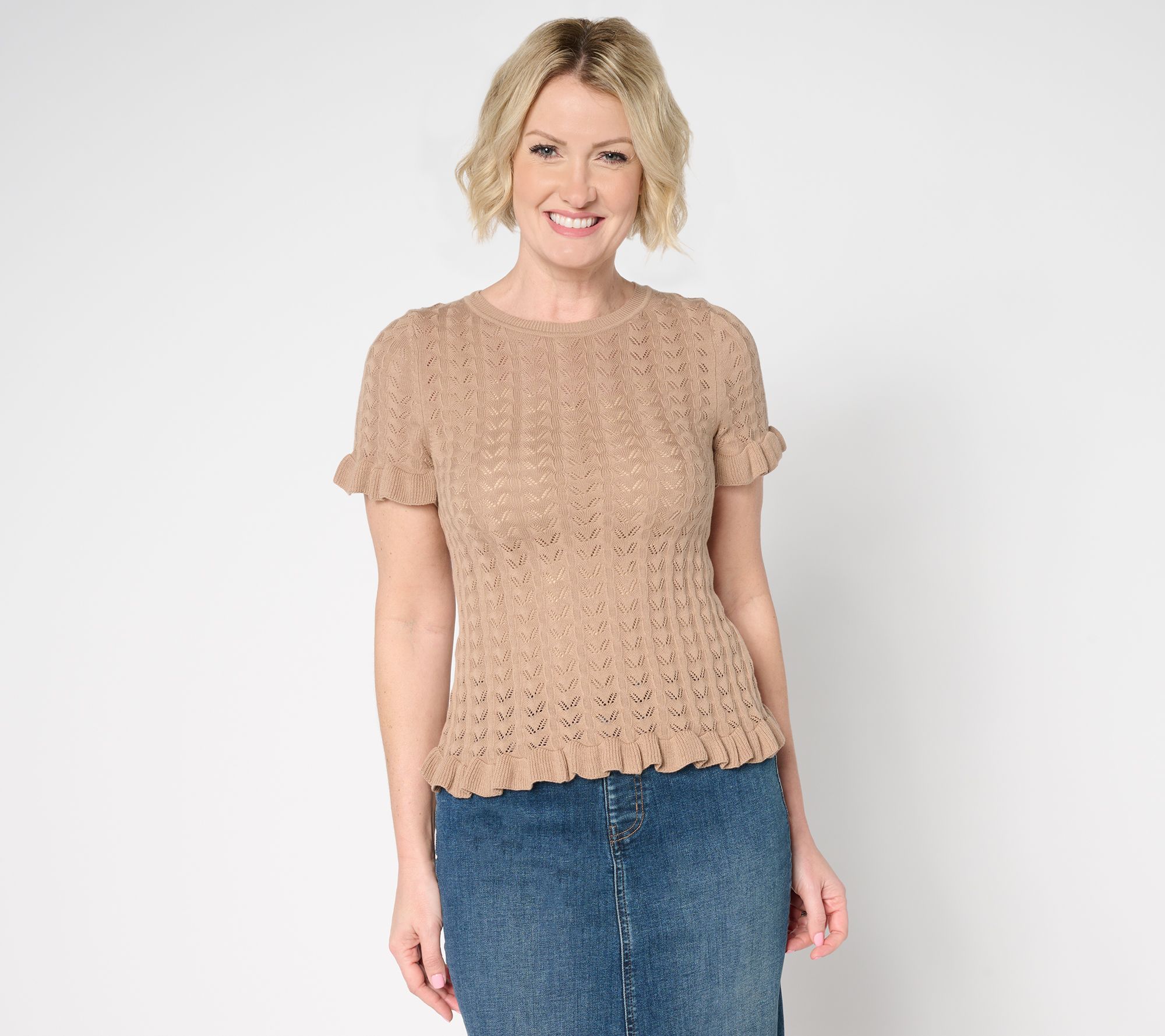 "As Is" Me by Jennie Garth Rhonda Pointelle Short Sleeve Sweater