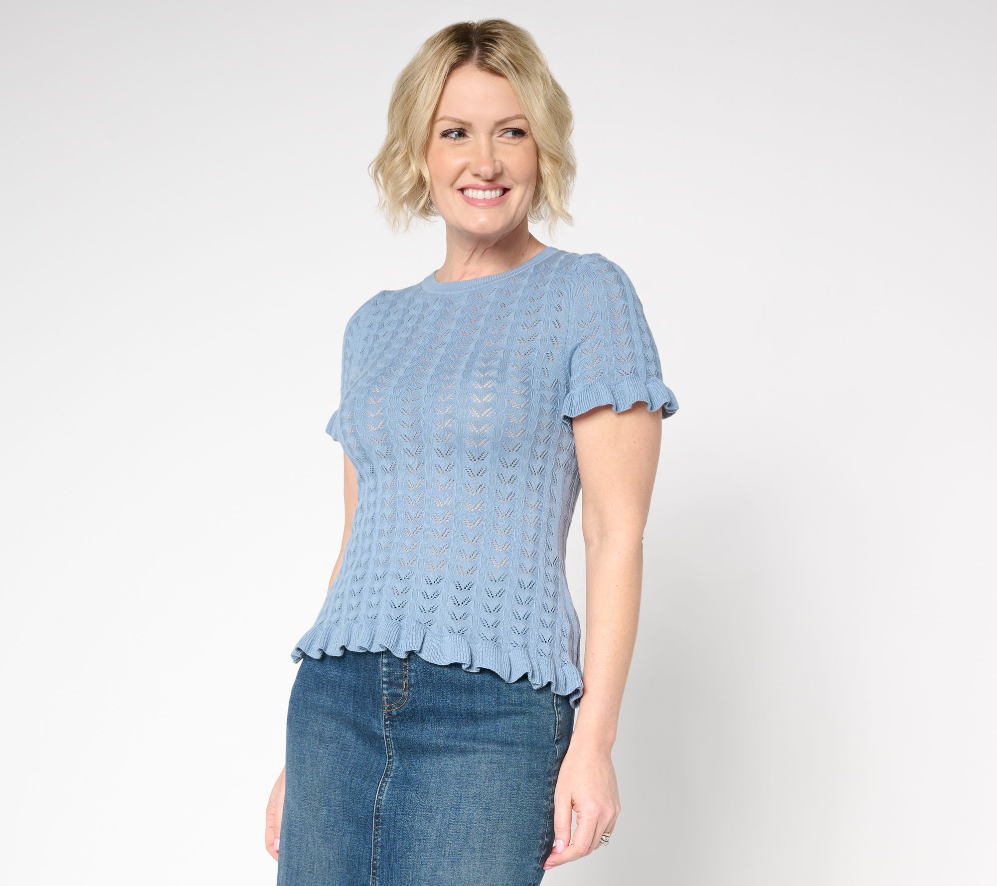 "As Is" Me by Jennie Garth Rhonda Pointelle Short Sleeve Sweater