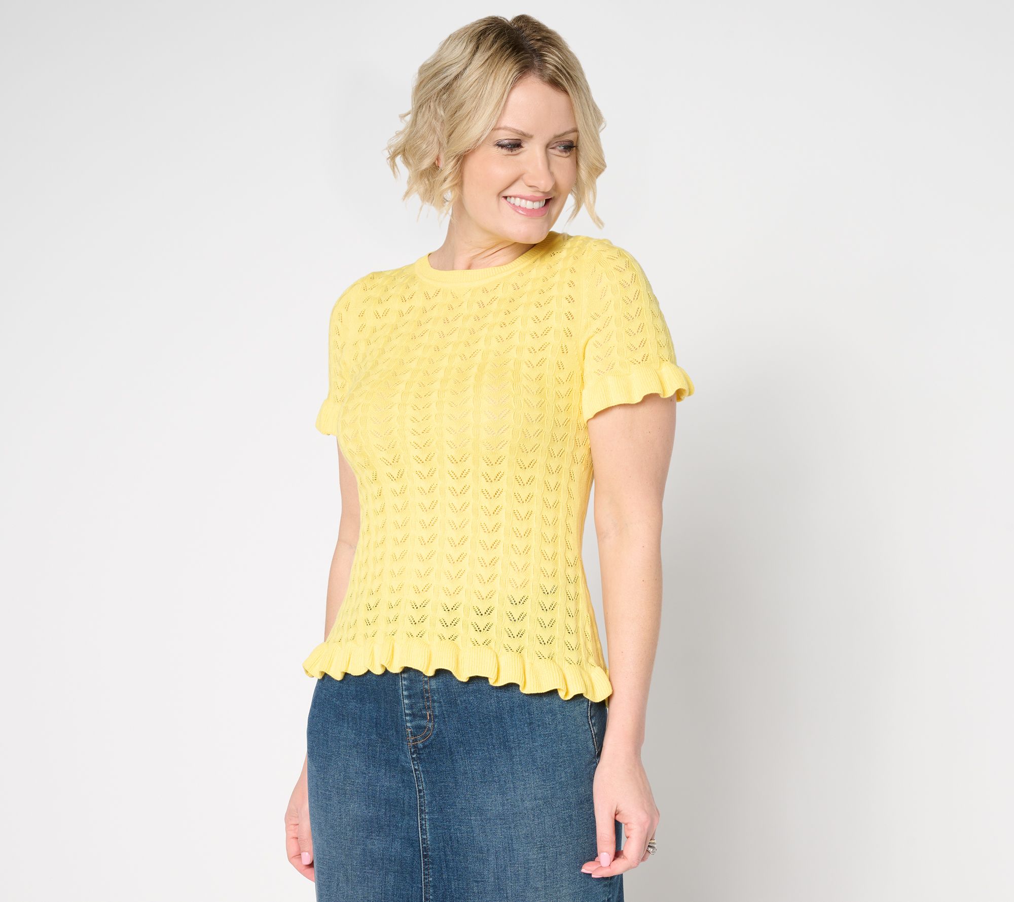 "As Is" Me by Jennie Garth Rhonda Pointelle Short Sleeve Sweater